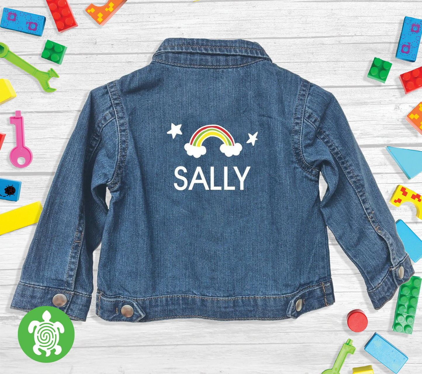 Personalised Embroidered Baby Toddler Denim Jacket Rocketman Daisy Rainbow Theme Childrens Clothing Birthday Gift