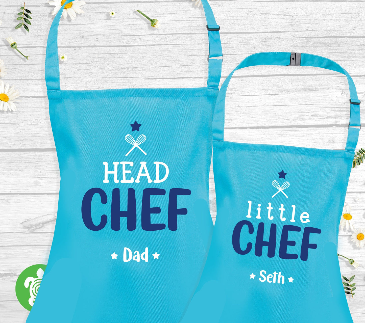 Personalised Head & Little Chef Baking Apron, Mum Dad with Heart/ Star Mini Chef Kitchen Apron Childs Toddler Party Gift Girl Boy
