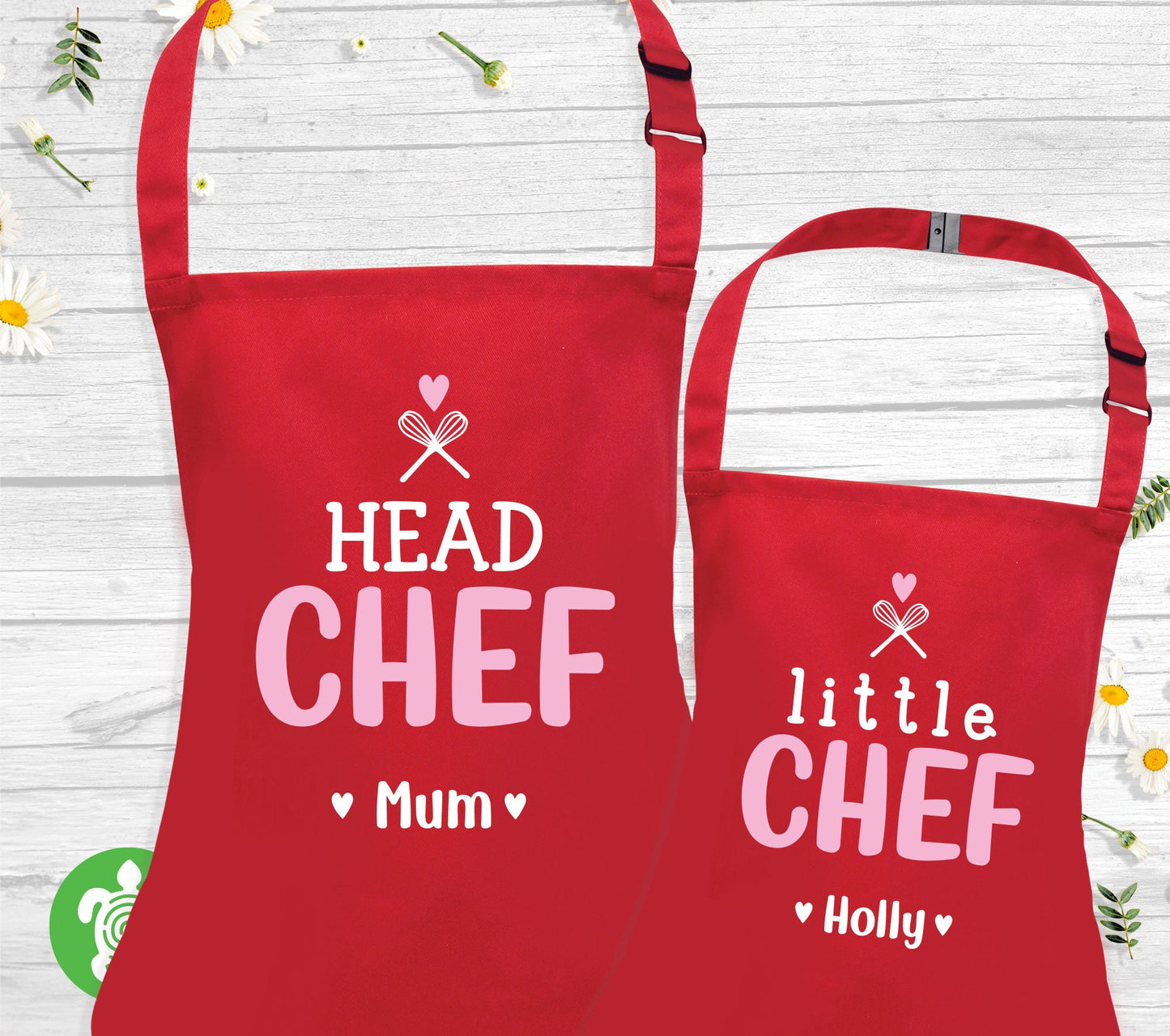 Personalised Head & Little Chef Baking Apron, Mum Dad with Heart/ Star Mini Chef Kitchen Apron Childs Toddler Party Gift Girl Boy
