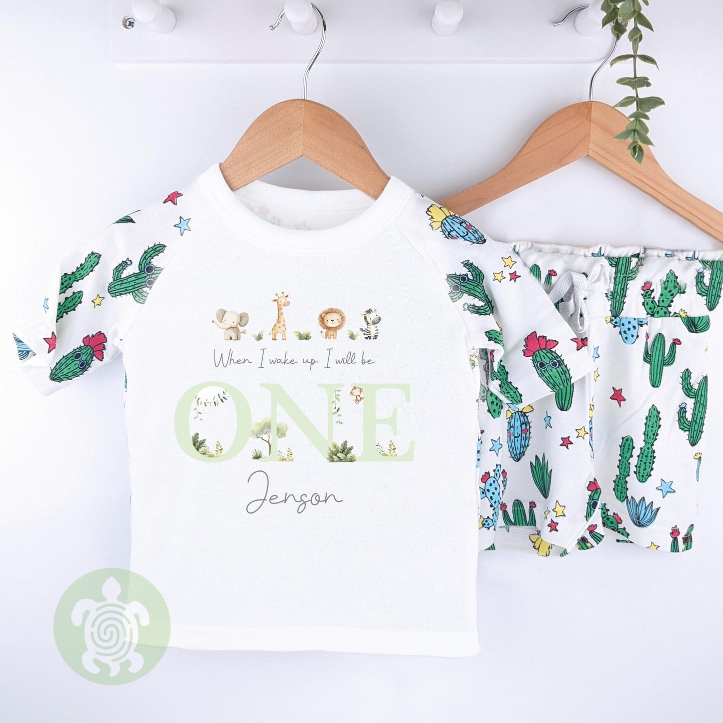 Blue/Green Themed Any Age Birthday Boys Cactus Shorts & T-shirt Pj's Set, 1st Birthday, Children Toddler Personalised Pyjamas, Birthday Boy