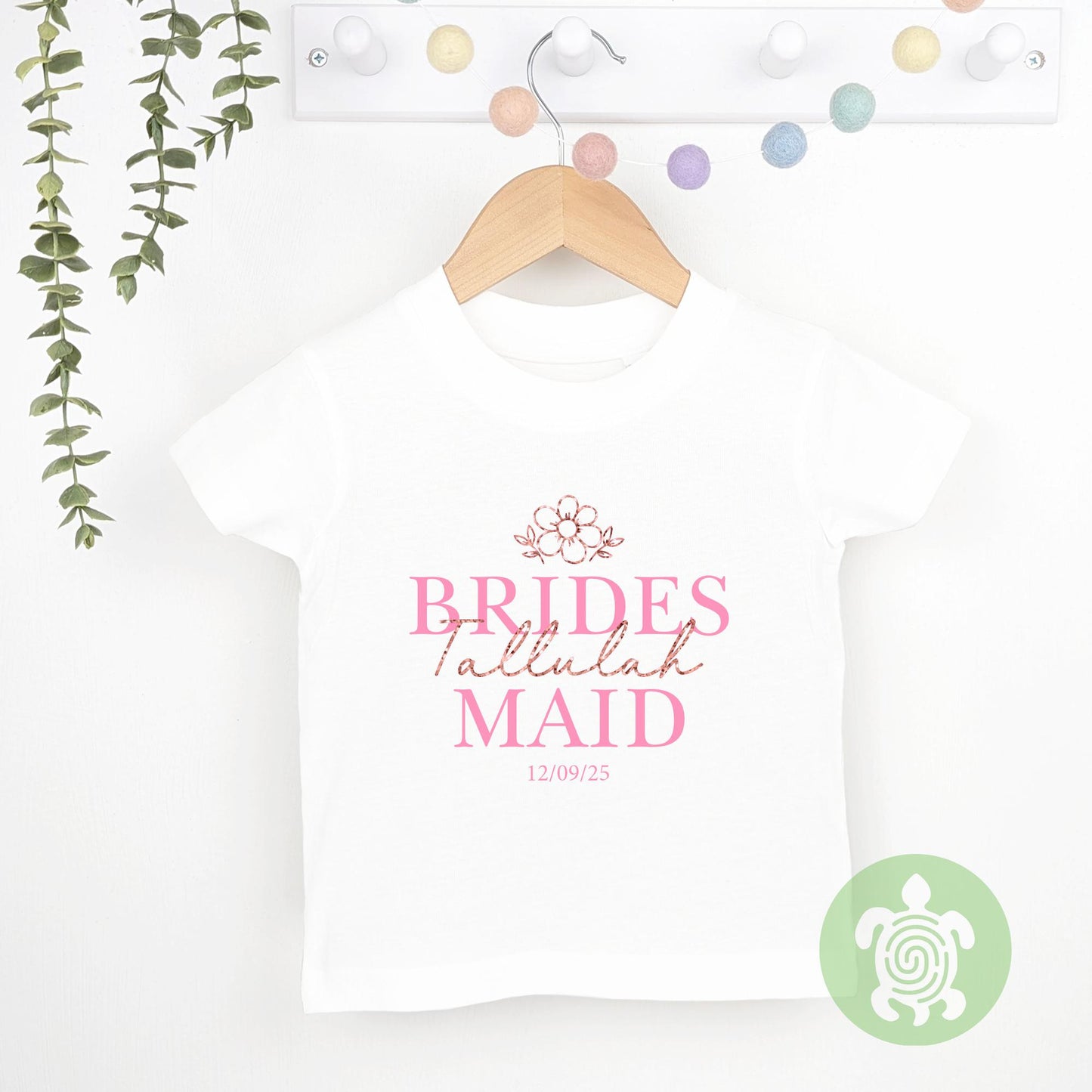 Flower Girl, Bridesmaid Wedding Glitter Name Flower Personalised Toddler T-Shirt, Green, Pink, Neutral, Purple, Wedding Top, Tshirt