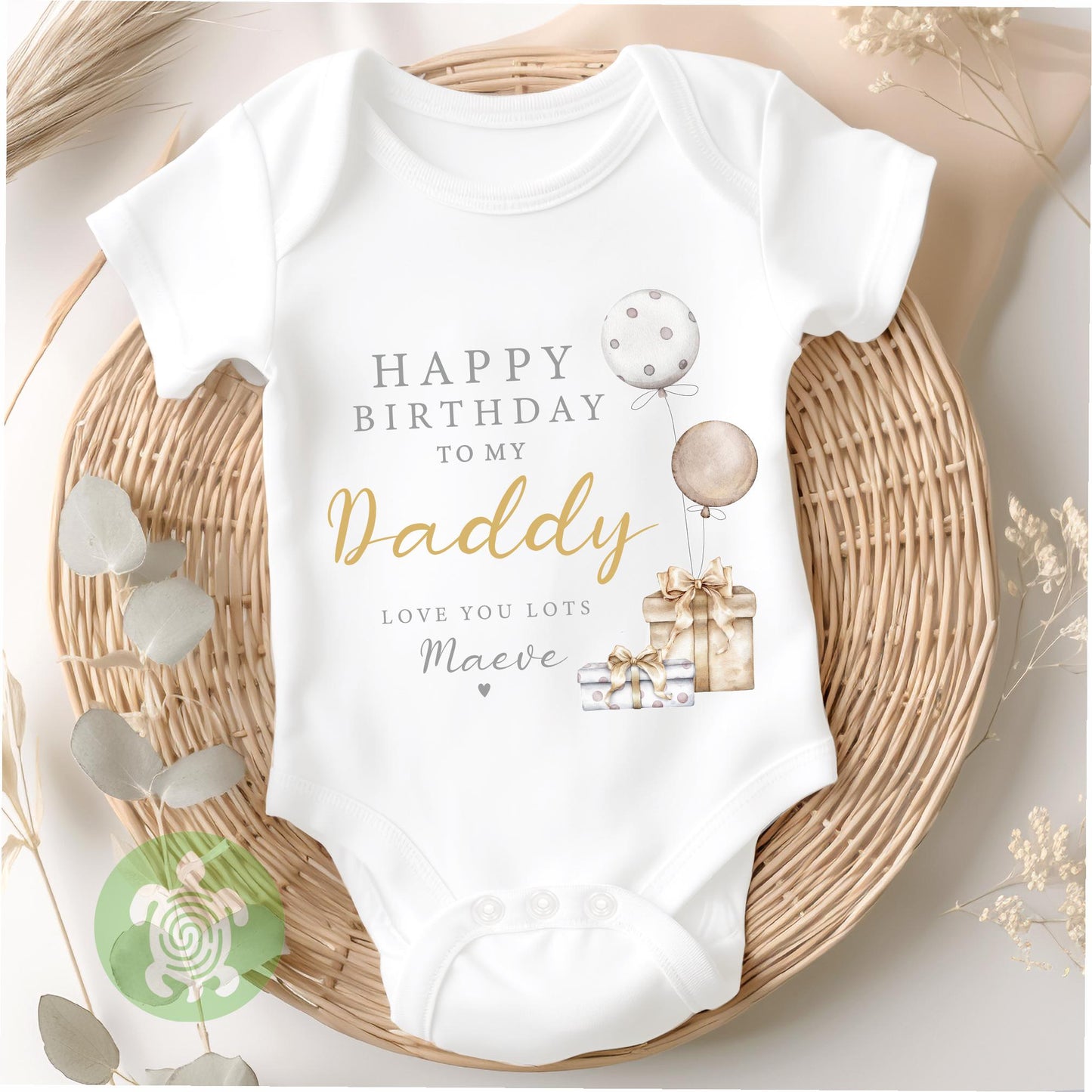 Gold Balloons Happy Birthday Mummy Daddy Any Name, Love you Lots Baby Bodysuit Babygrow, Personalised Gift, Birthday Present, Toddler Tshirt