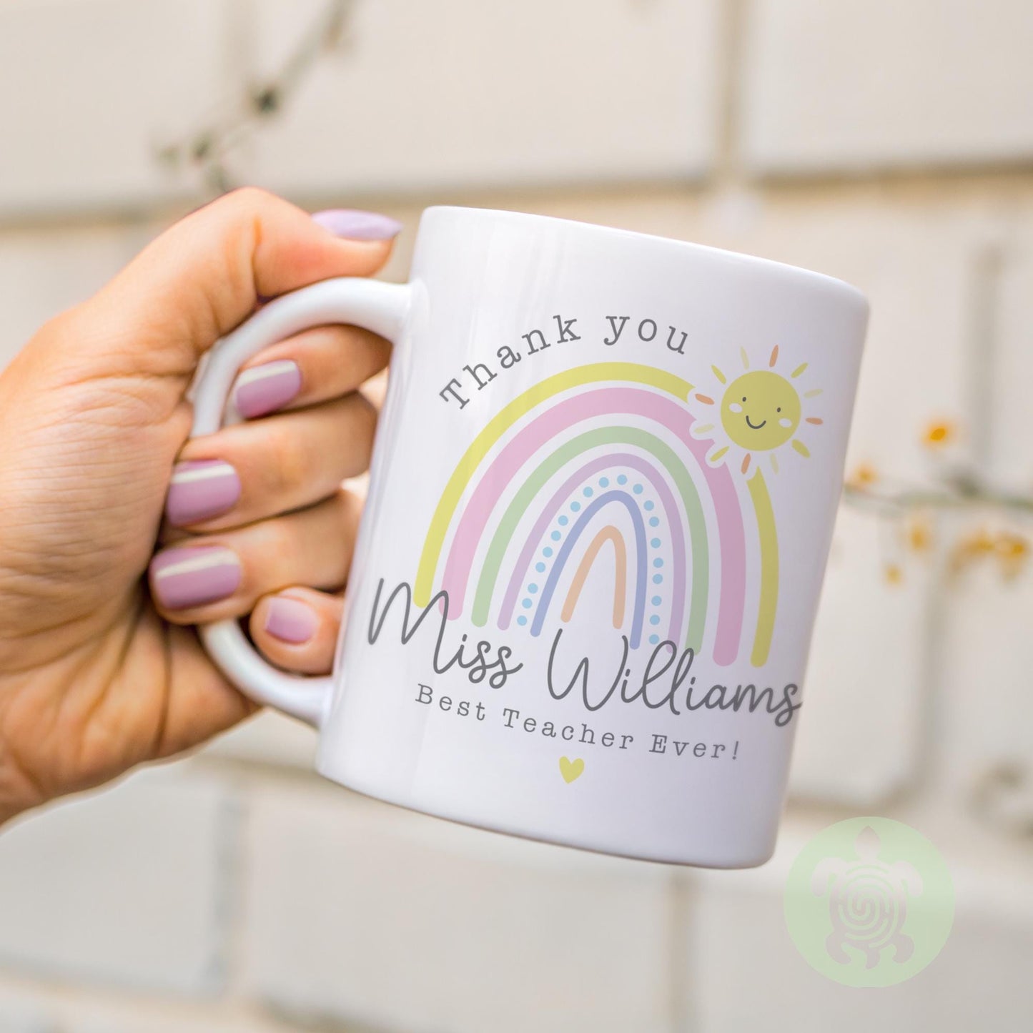 Personalised Thank you Sun Rainbow Teacher Gift, Teacher Mug With Name, Teacher Appreciation Gift, End of Term Gift, Nursery teacher Gift