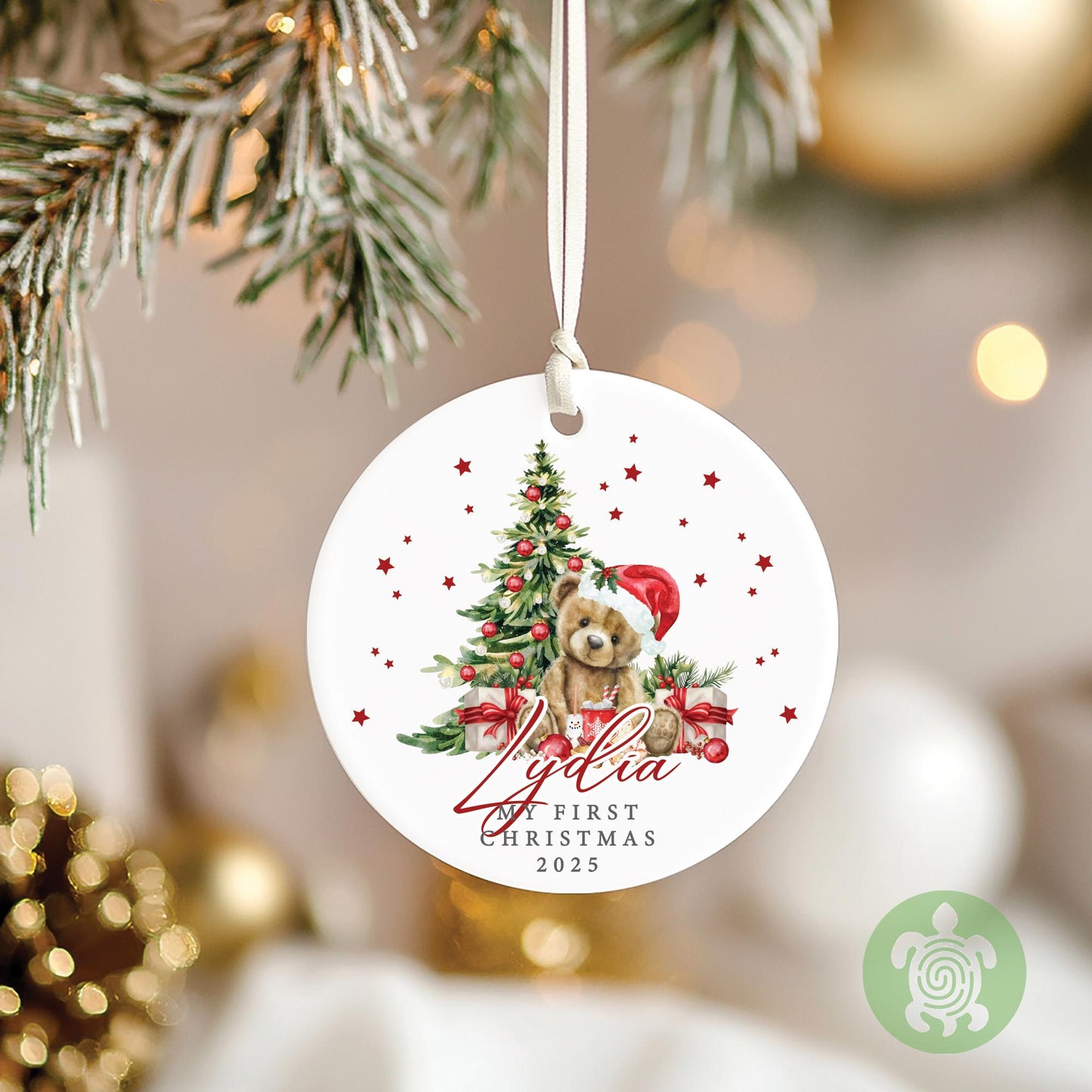 Personalised Red Teddy Baby's First Christmas Ornament | Ceramic Bauble | Custom Newborn Gift | 1st Xmas Tree Decoration | Keepsake 2025