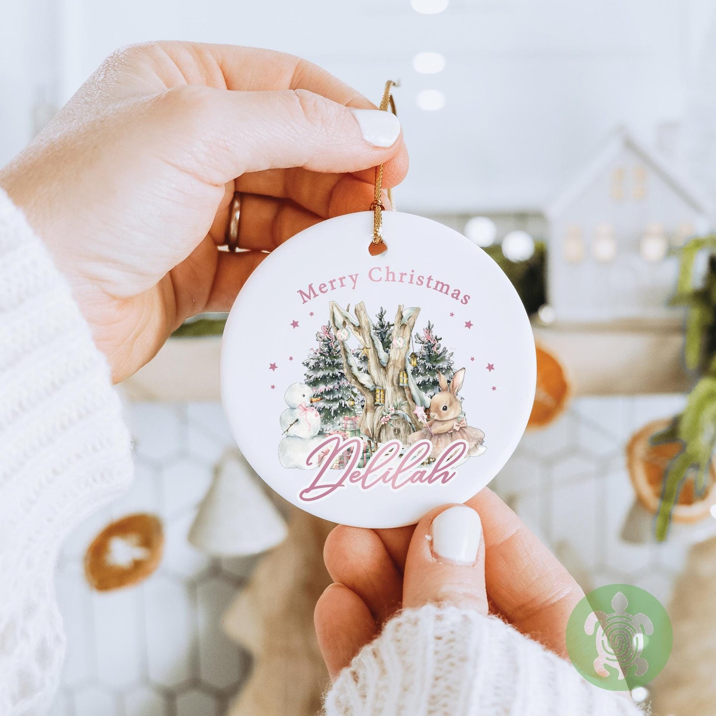Personalised Pink Bunny Tutu Merry Christmas Ornament | Ceramic Bauble | Custom Newborn Gift | 1st Xmas Tree Decoration | First Keepsake2025