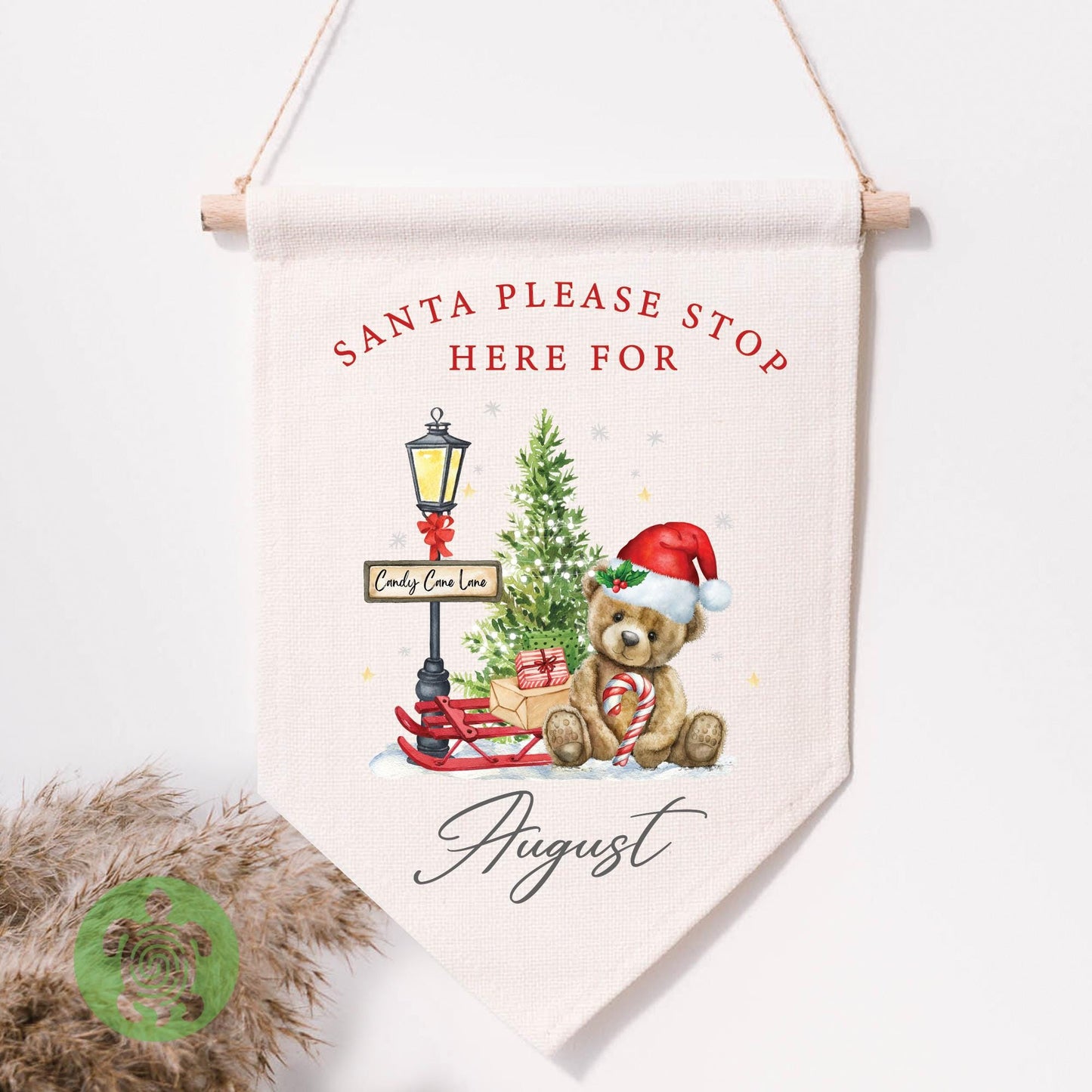 Personalised Children's Candy Cane Lane Festive Flag, Christmas Decorations, Family Christmas Gifts, First Christmas, Personalised Stockings