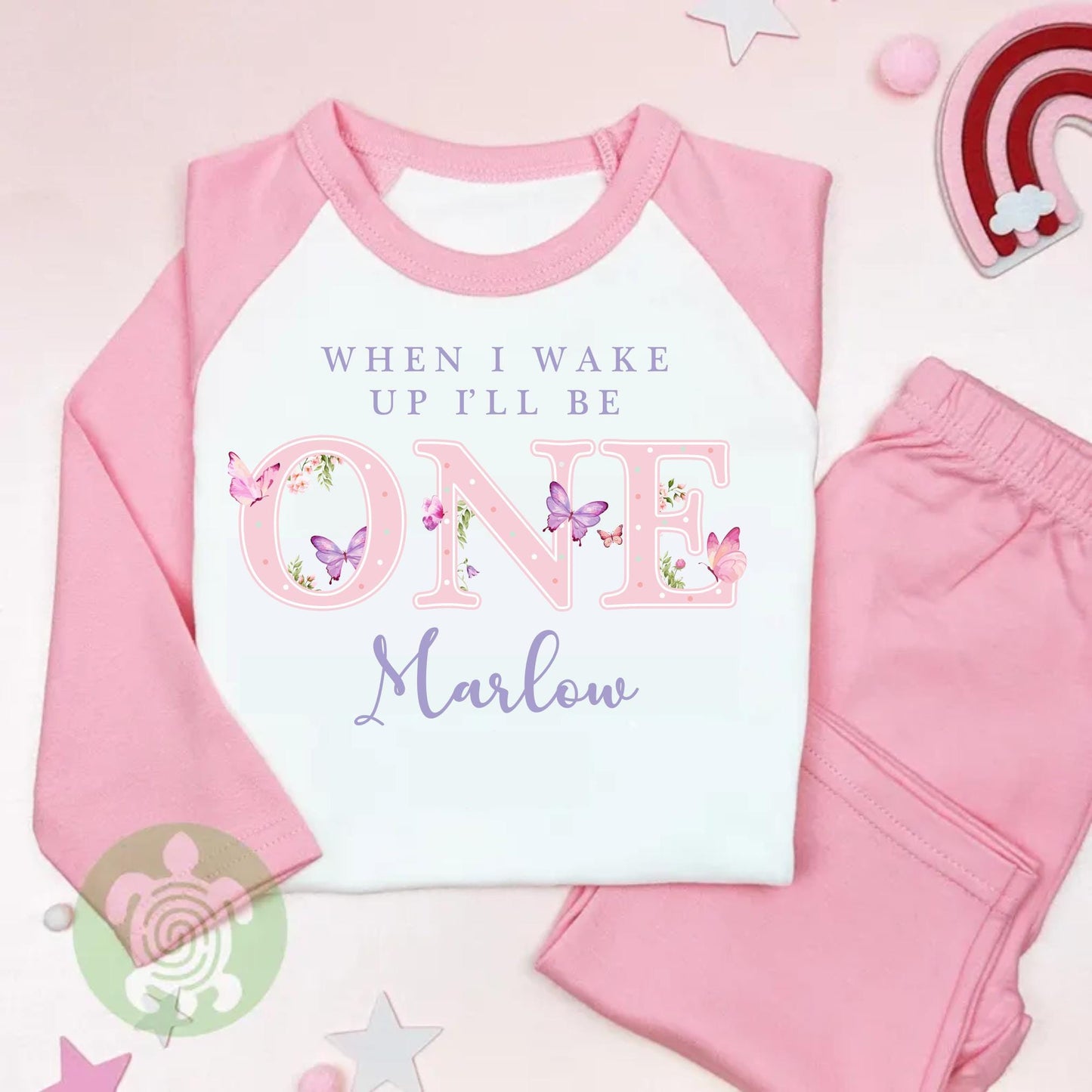 Childrens Purple Butterfly Birthday Pj's Personalised with Any Age, When I Wake Up, Pink Stripe Pyjamas Toddler, Birthday Girl, 1st Birthday
