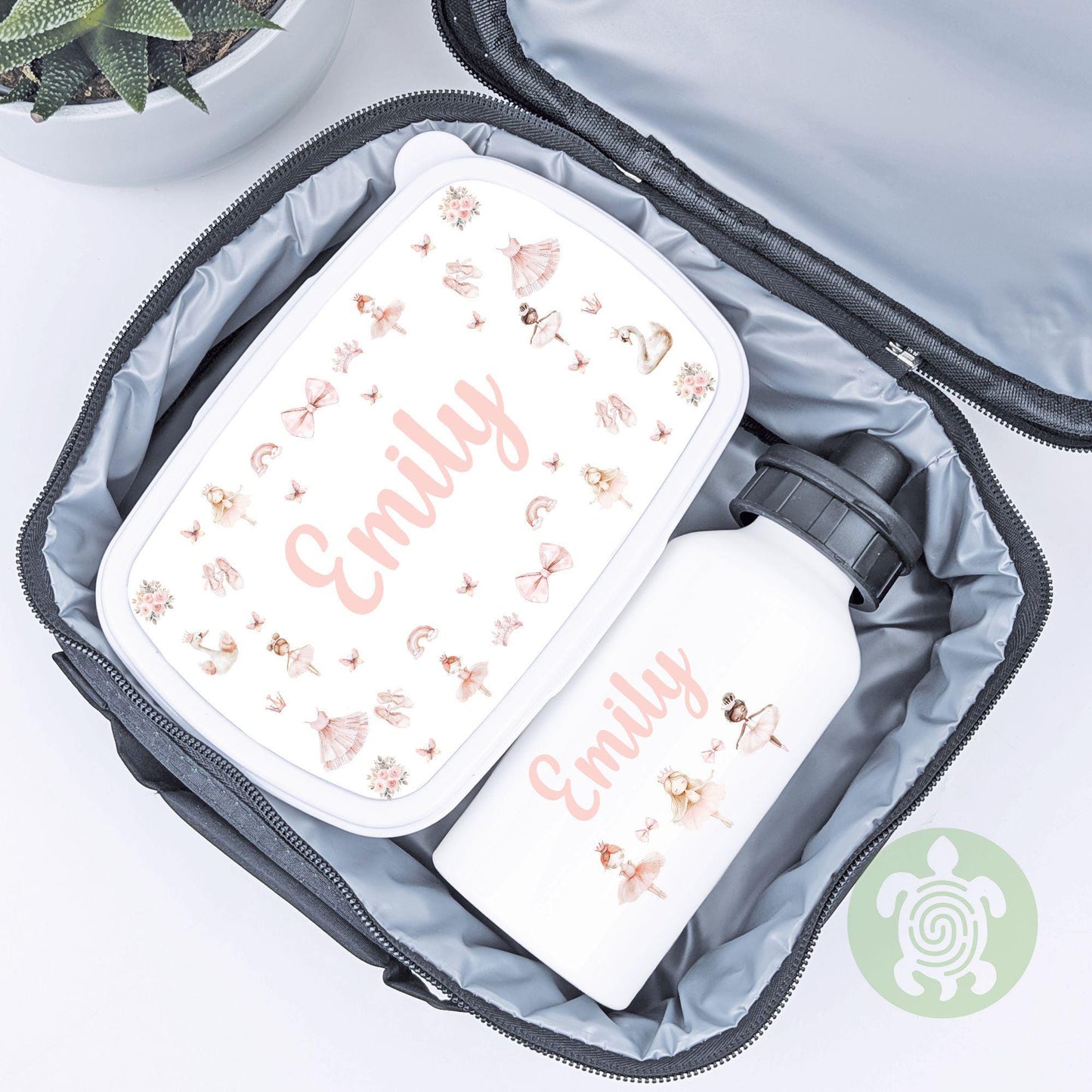 Personalised Ballerina Lunch Bag, Snack Box & Water Bottle Set - Kids Lunch Bag - Girls Lunch Box - Kids Water Bottles -Girls back to school