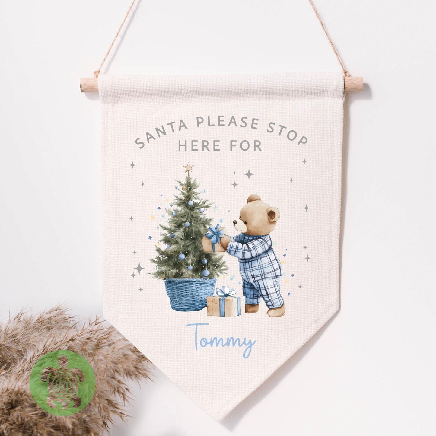 Personalised Children's Teddy Festive Flag, Christmas Decorations, Family Christmas Gifts, First Christmas, Personalised Stockings
