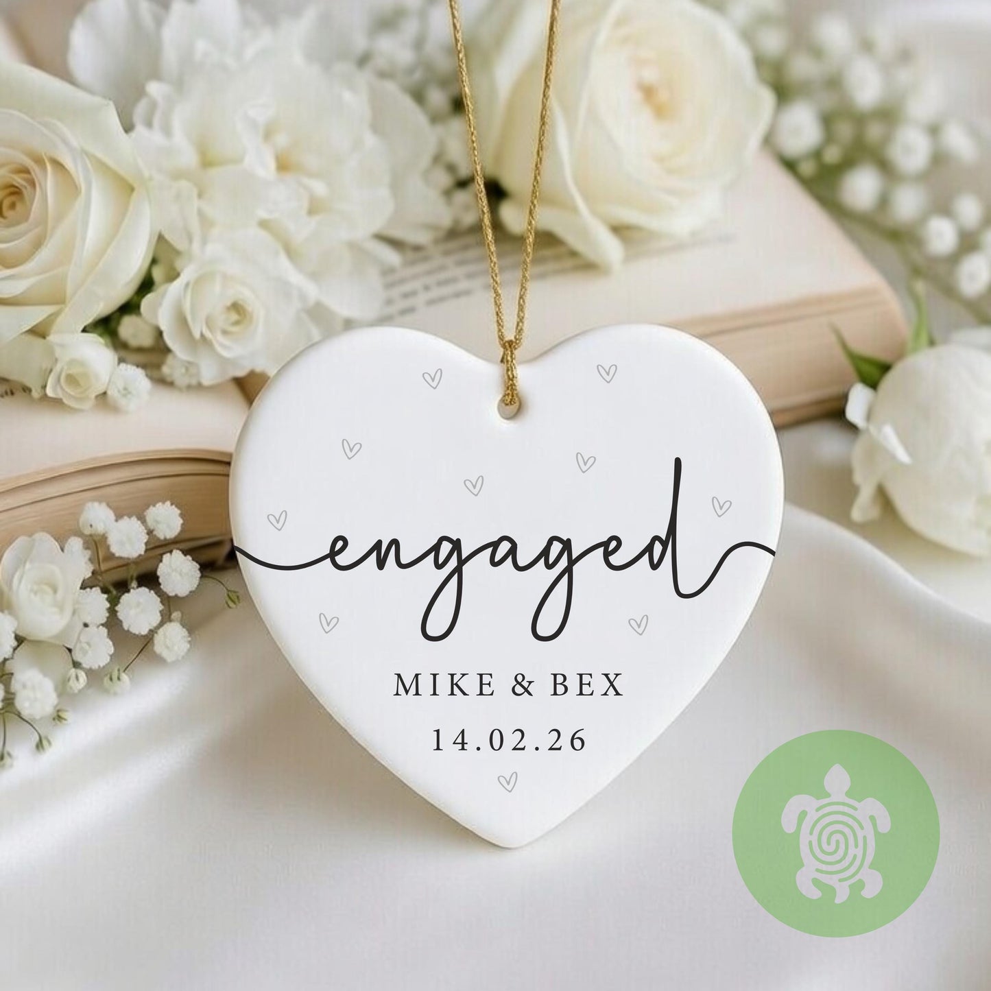 Personalised Engaged Ornament, Ceramic Bauble, Newlyweds Gift, Couples Keepsake, Engagement Present, Heart Shaped Decoration, Love, Couple