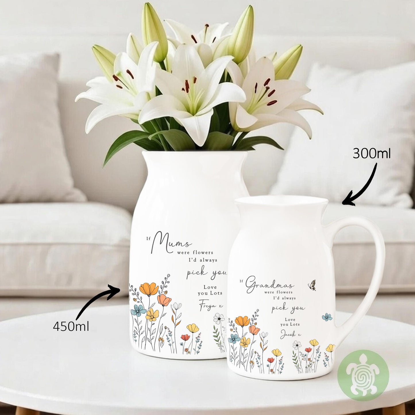 Personalised If … were flowers I’d we’d pick you, Mother’s Day, Wildflower, Floral Ceramic Vase, Flower Jug Mug, Birthday gift, Nannas Mums