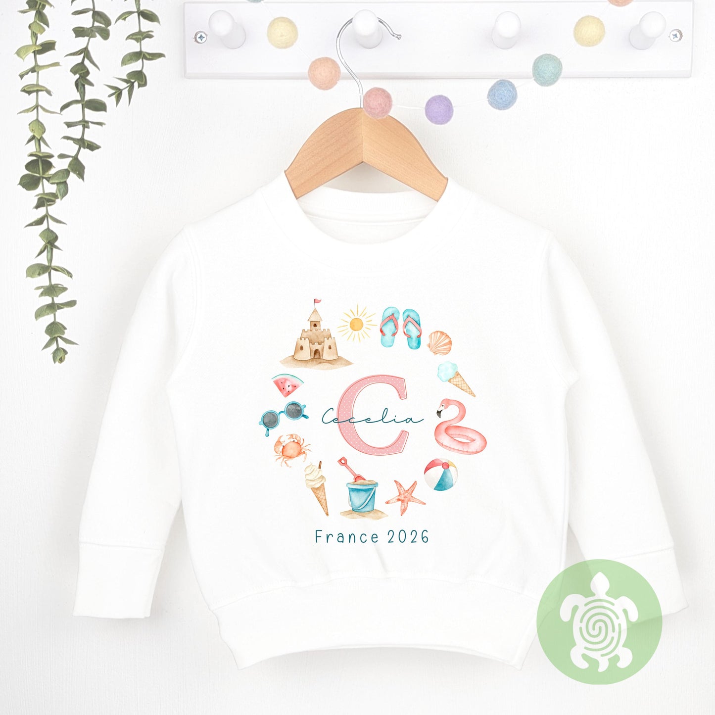 Personalised Summer Holiday Initial Wreath Babyvest, Children's T Shirt, First Holiday Sleepsuit, Babies First Holiday, First Time Flyer