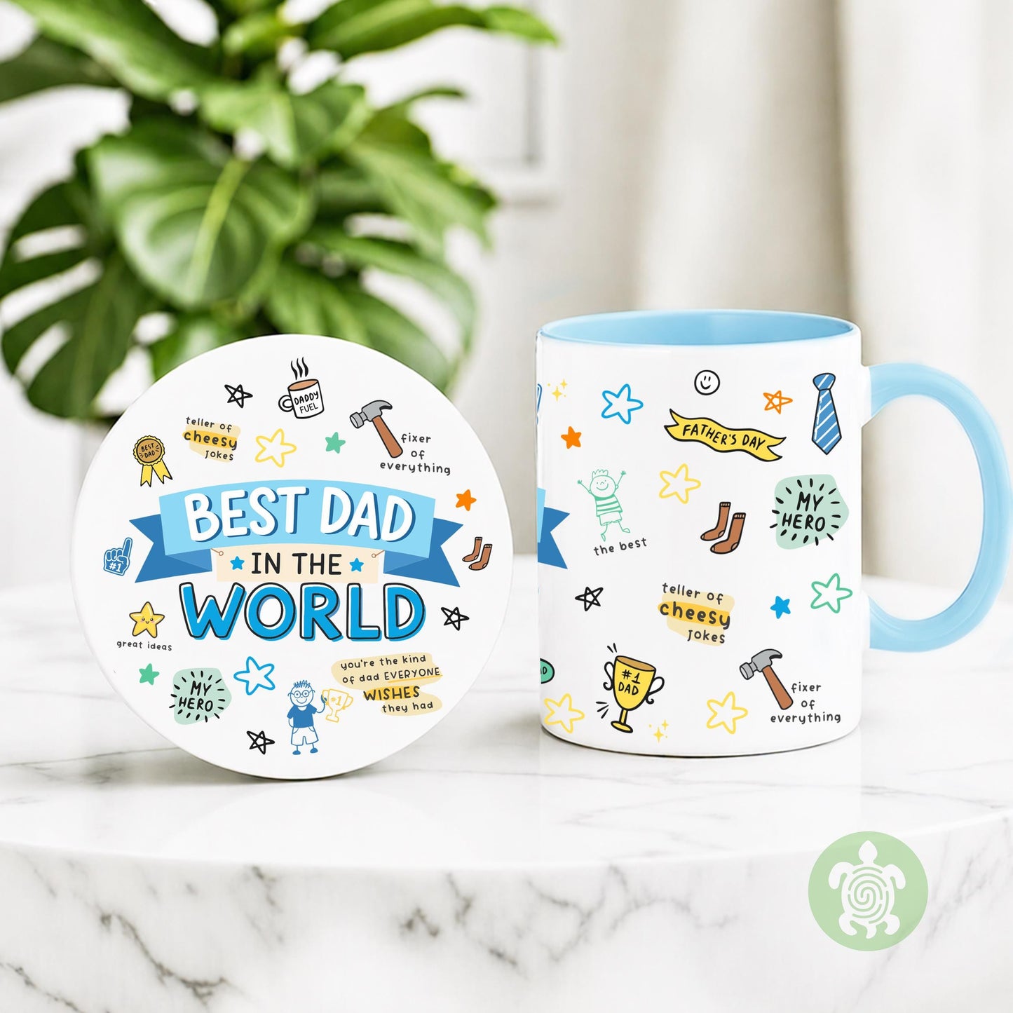 The Best Dad in the World Mug, Funny Birthday Gift For Dad, From Son, Daughter, Funny Father's Day Gift, First Time Dad, Blue Handle Mug