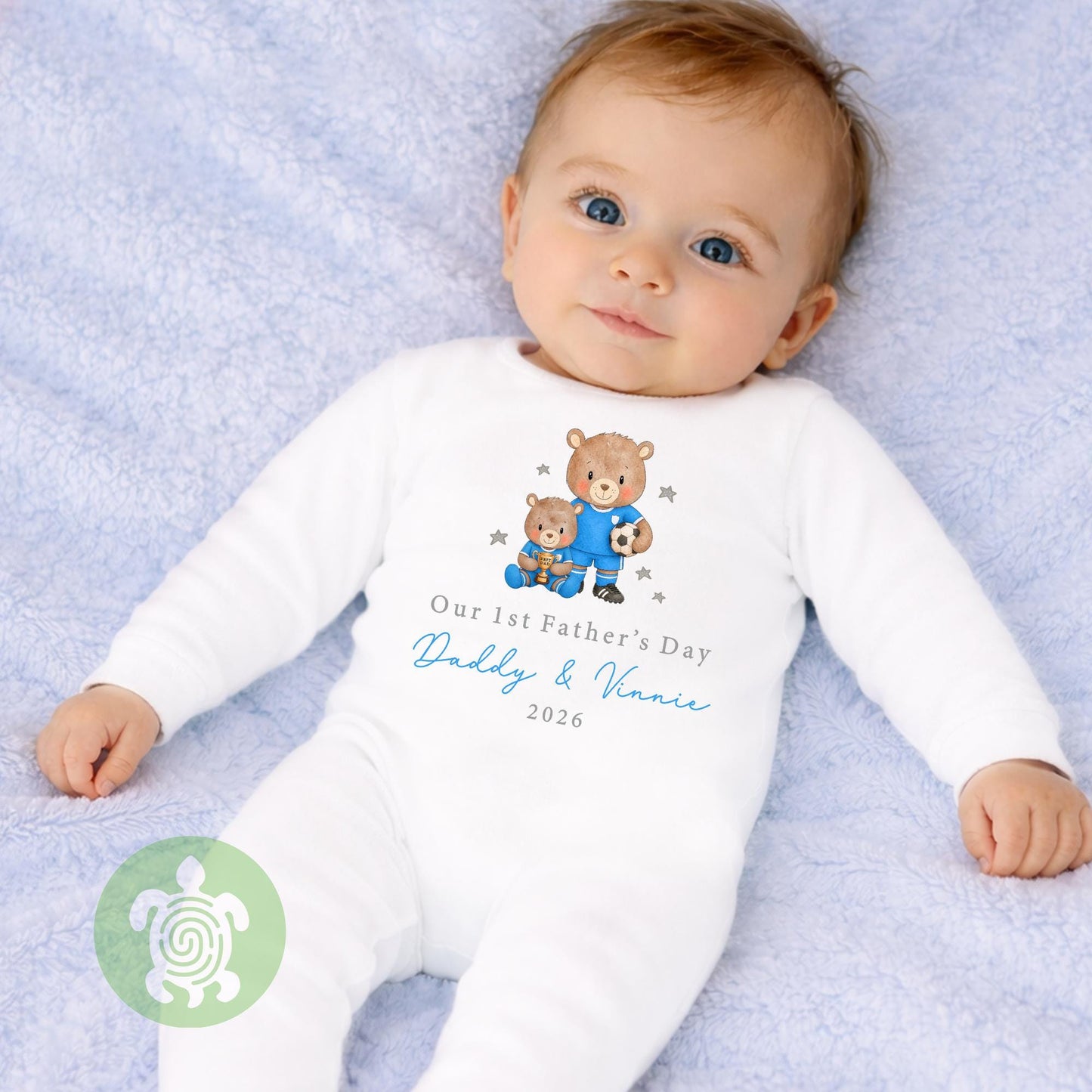 Personalised Happy 1st Father’s Day Football Bears Babygrow, First Father’s Day, 1st Fathers day, Gifts for Dad, Teddy Design, Footy Present