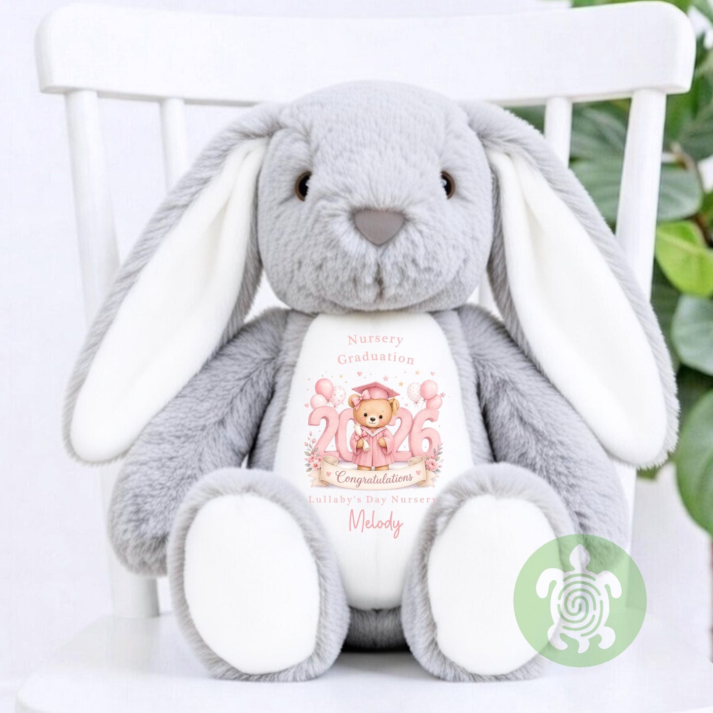 Personalised Pink Graduation Nursery with Year Bunny, Nursery Graduation Teddy, Personalised Last Day of Nursery, School Leavers
