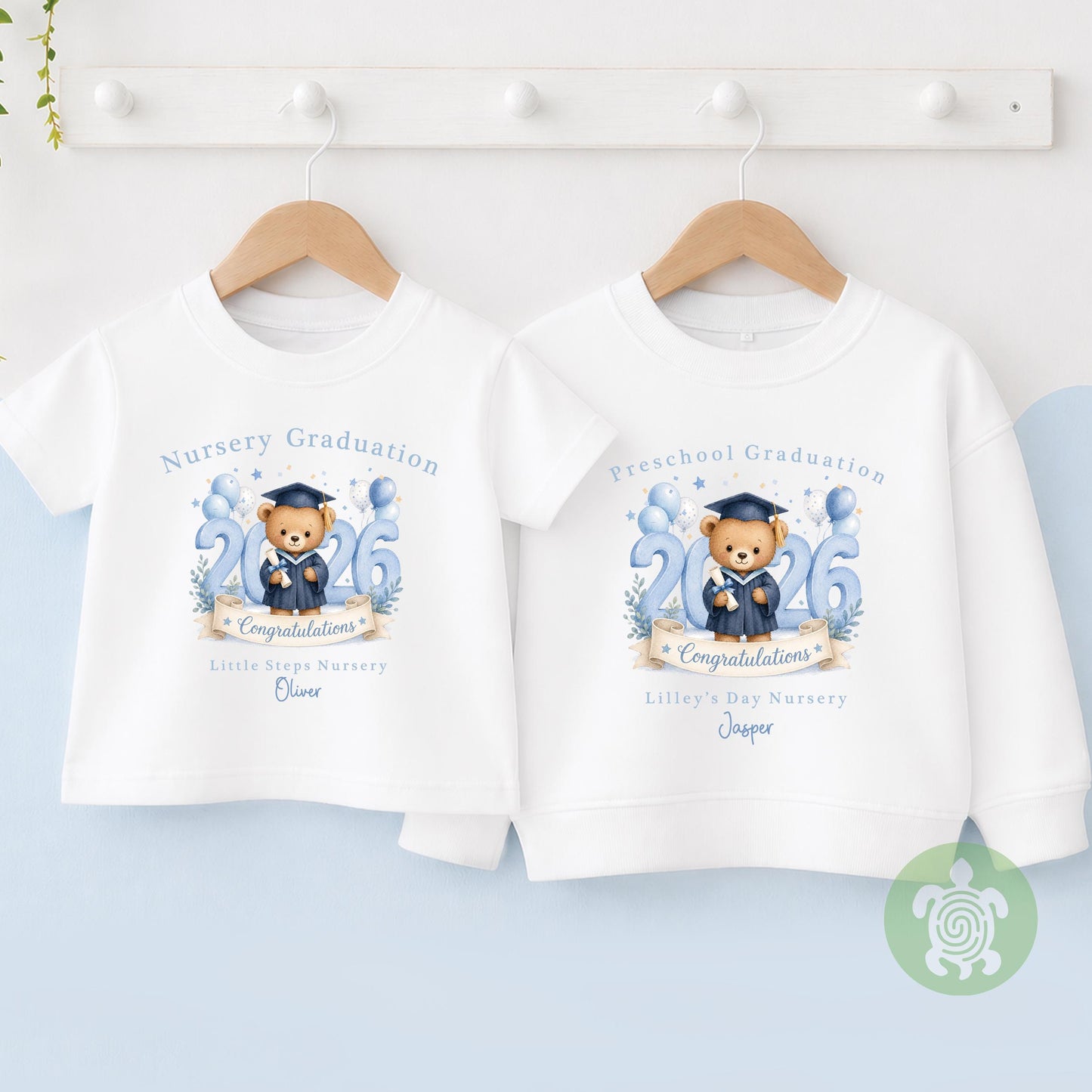 Personalised Blue Nursery Graduation Year Bunny & Top, Nursery Graduation Teddy, Personalised Last Day of Nursery, Nursery Leavers T Shirt
