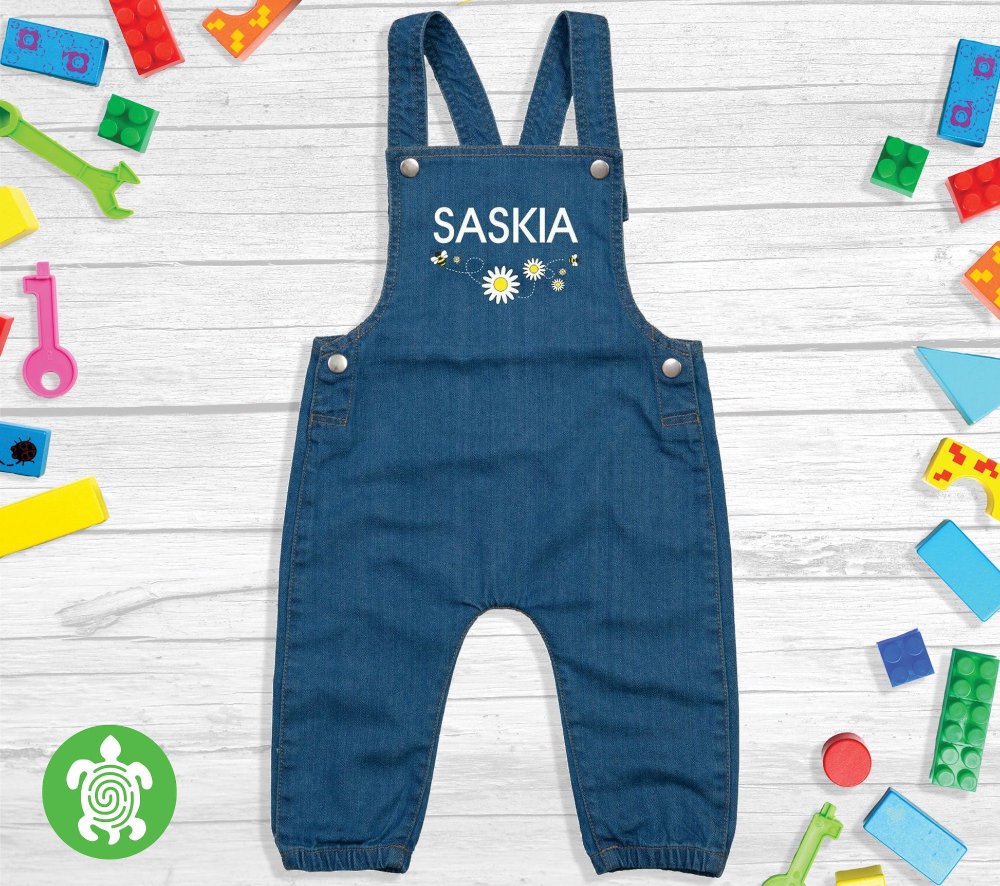 Personalised Embroidered Baby Toddler Denim Dungarees Rainbow Rocketman Daisy Childrens Clothing Birthday Gift