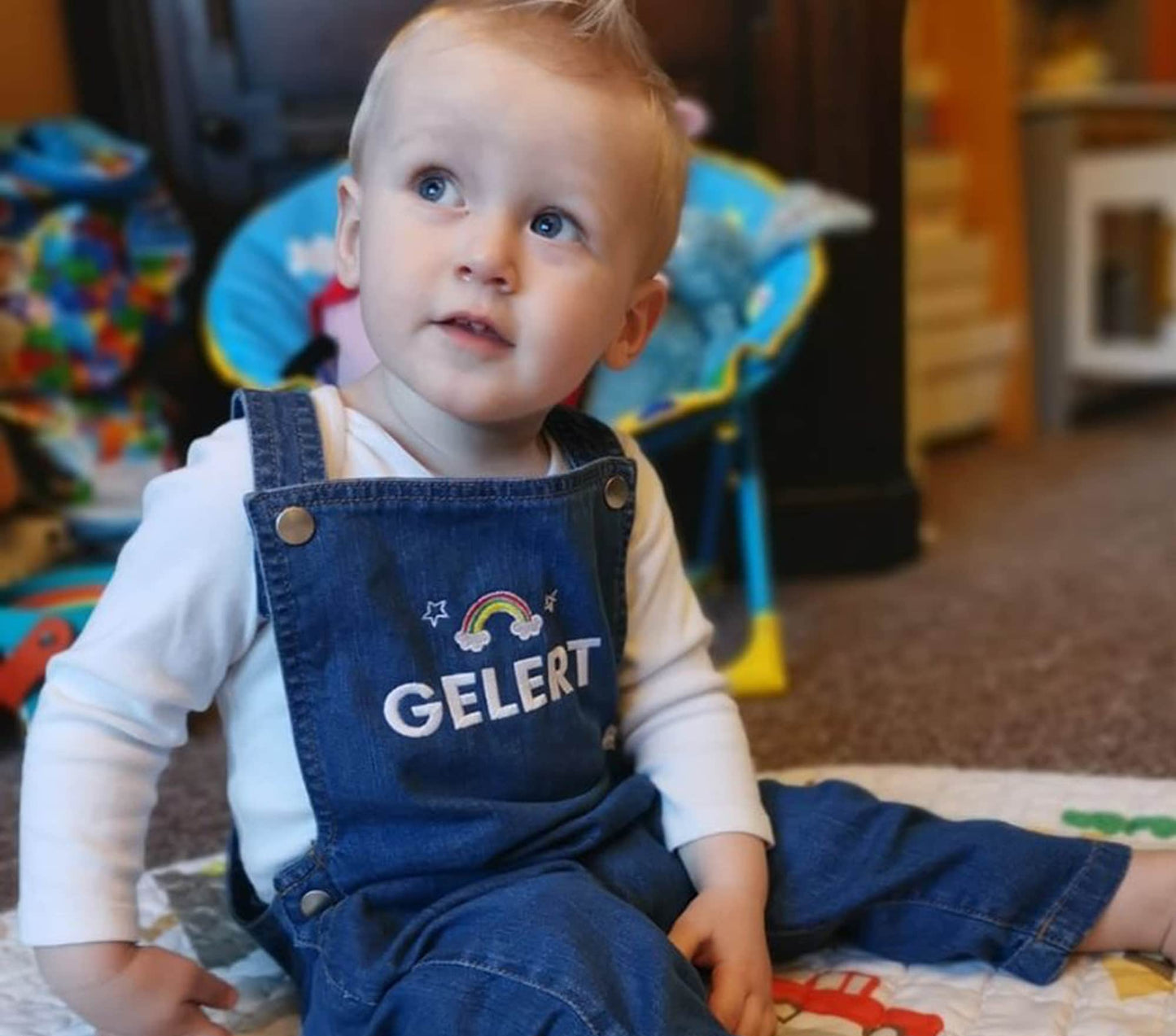 Personalised Embroidered Baby Toddler Denim Dungarees Rainbow Rocketman Daisy Childrens Clothing Birthday Gift
