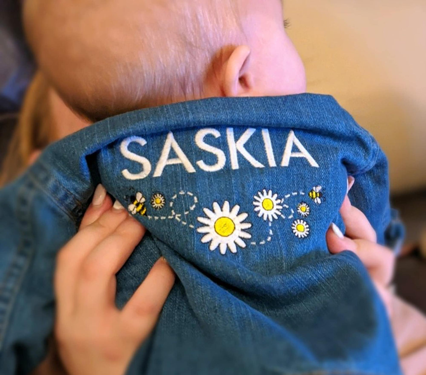Personalised Embroidered Baby Toddler Denim Jacket Rocketman Daisy Rainbow Theme Childrens Clothing Birthday Gift