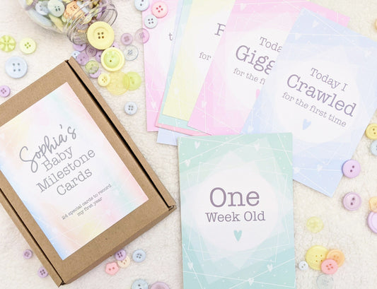Baby Milestone Cards, Personalised Cover Pastel Colourful, Pregnancy, Baby Shower Gift, New Baby Gift