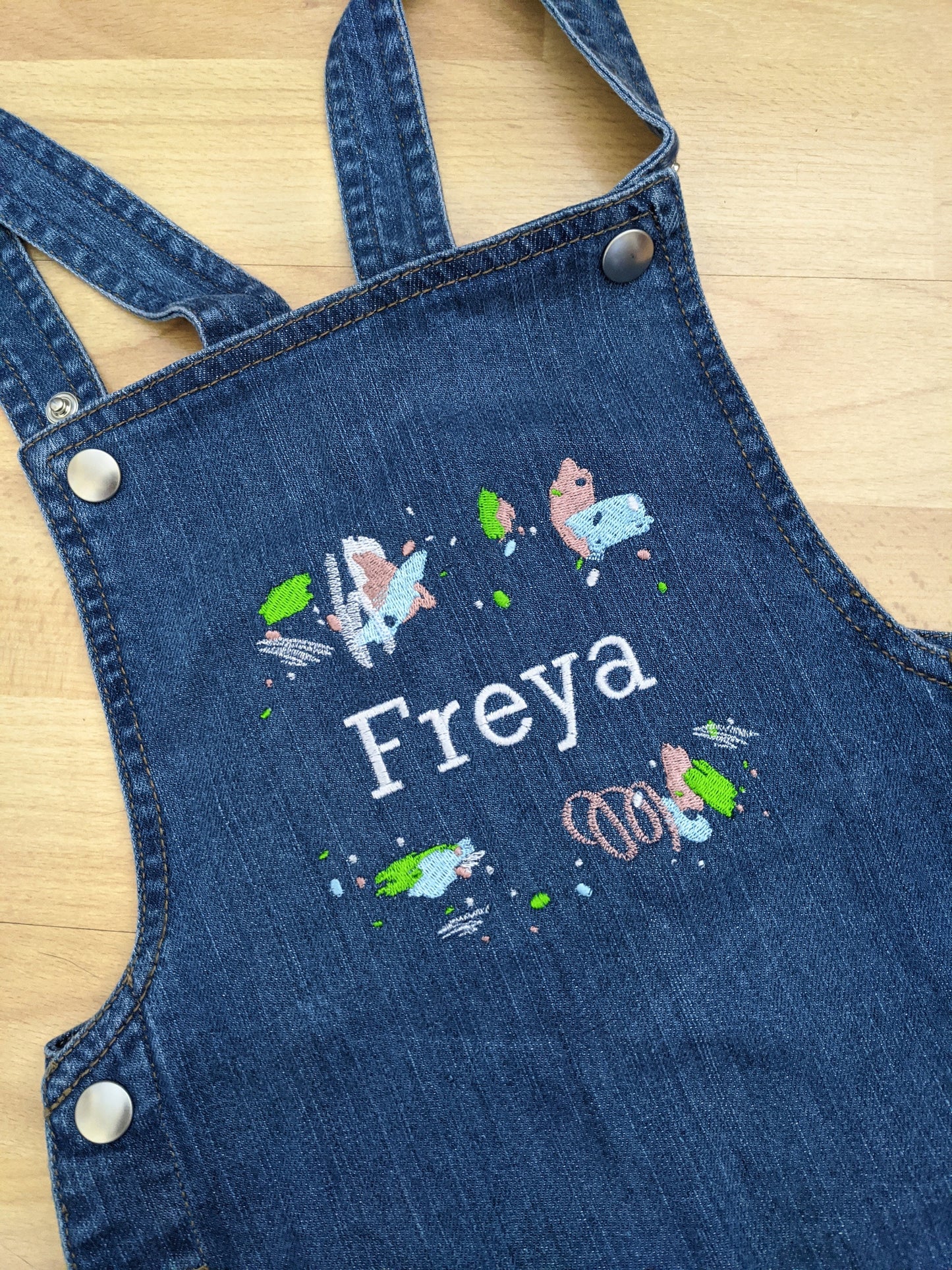 Retro Pastel Personalised Name Embroidered Baby Toddler Denim Dungarees Childrens Romper Children's Clothing Custom Name