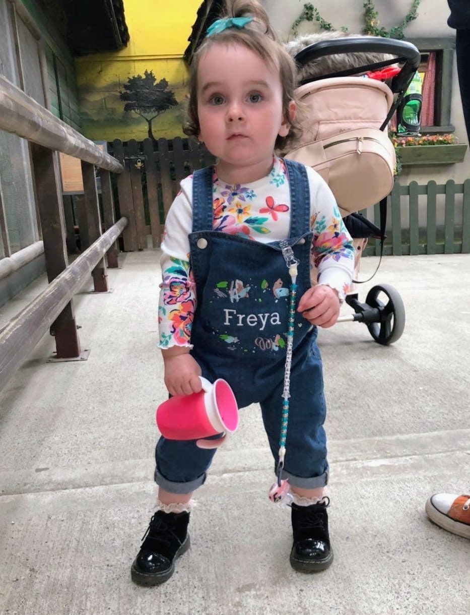 Retro Pastel Personalised Name Embroidered Baby Toddler Denim Dungarees Childrens Romper Children's Clothing Custom Name