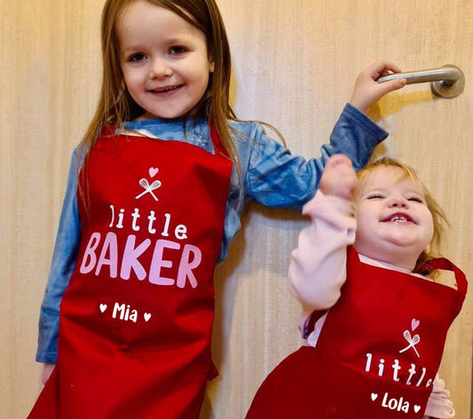 Personalised Kids Baking Apron, Little Baker with Heart Mini Chef Kitchen Apron Childs Toddler Party Gift Girl Boy