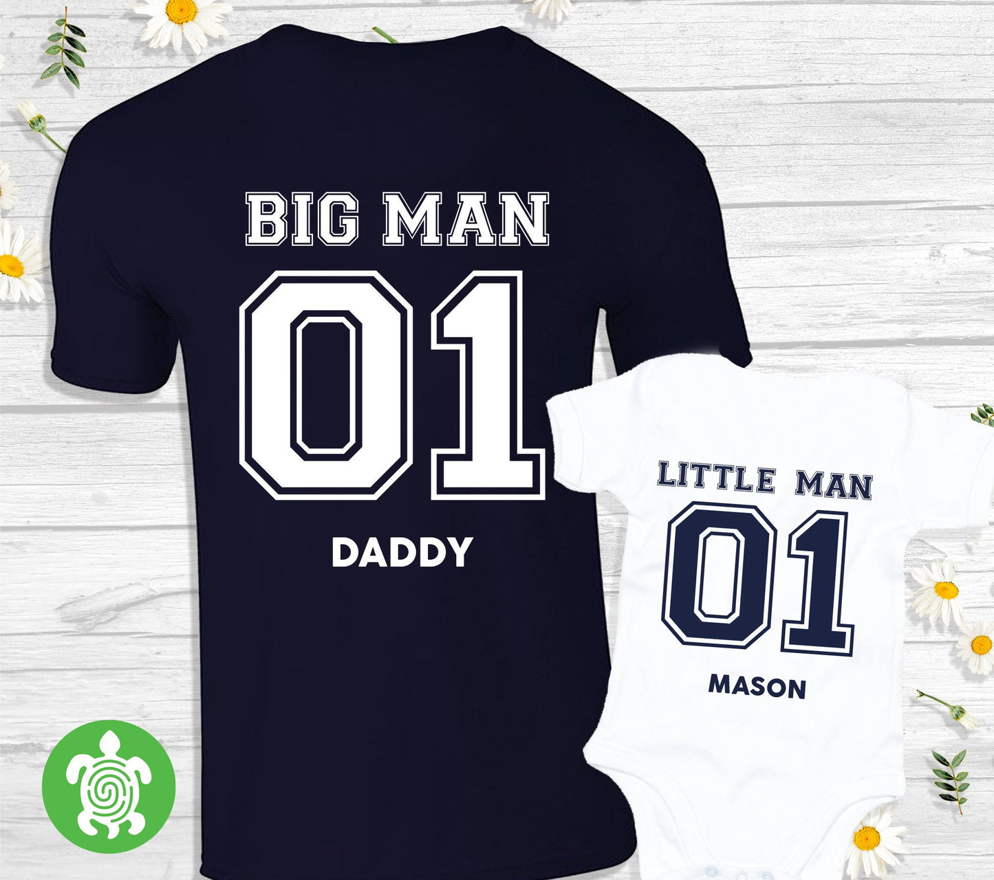 Big Man Little Man Personalised Father's Day Dad and Son Matching Adults Shirts Baby Toddler T-shirt Babygrow Gift Set New Dad Printed Back