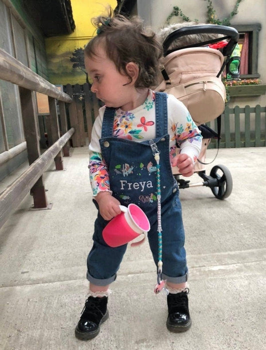 Retro Pastel Personalised Name Embroidered Baby Toddler Denim Dungarees Childrens Romper Children's Clothing Custom Name