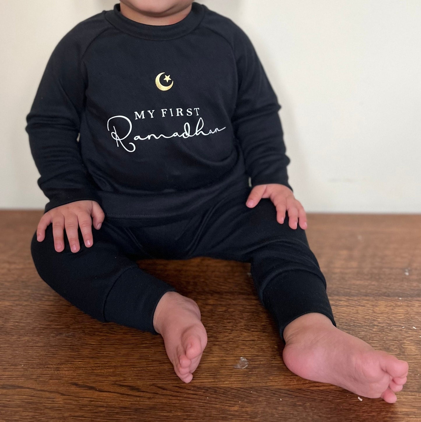 Ramadhan Lounge Set in Black Baby Boy Toddler Loungewear Long Sleeve Top and Leggings with Pockets Ramadan Eid Celebration