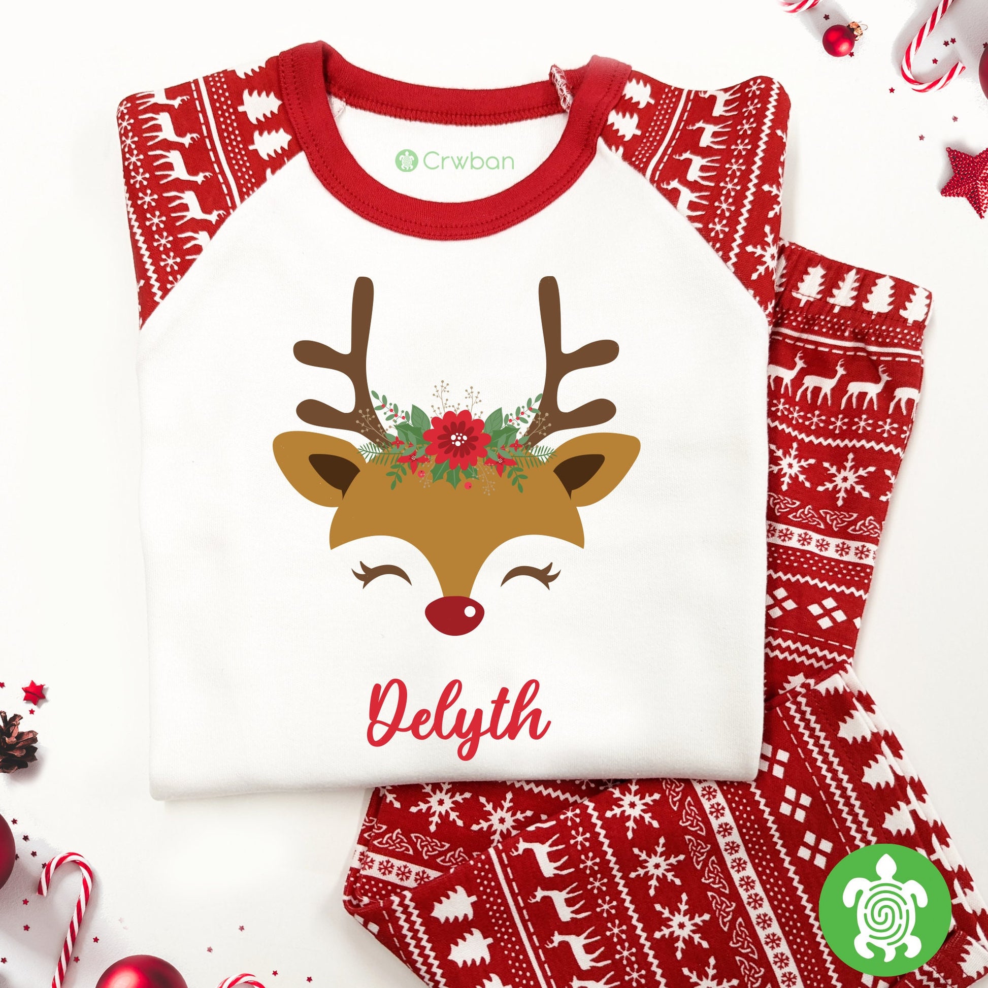 Luxury Children's Red Festive Reindeer Antlers Head, Red Festive Pattern, Xmas Set, Tight-fitting style, Christmas Eve Outfit, Festive Gift