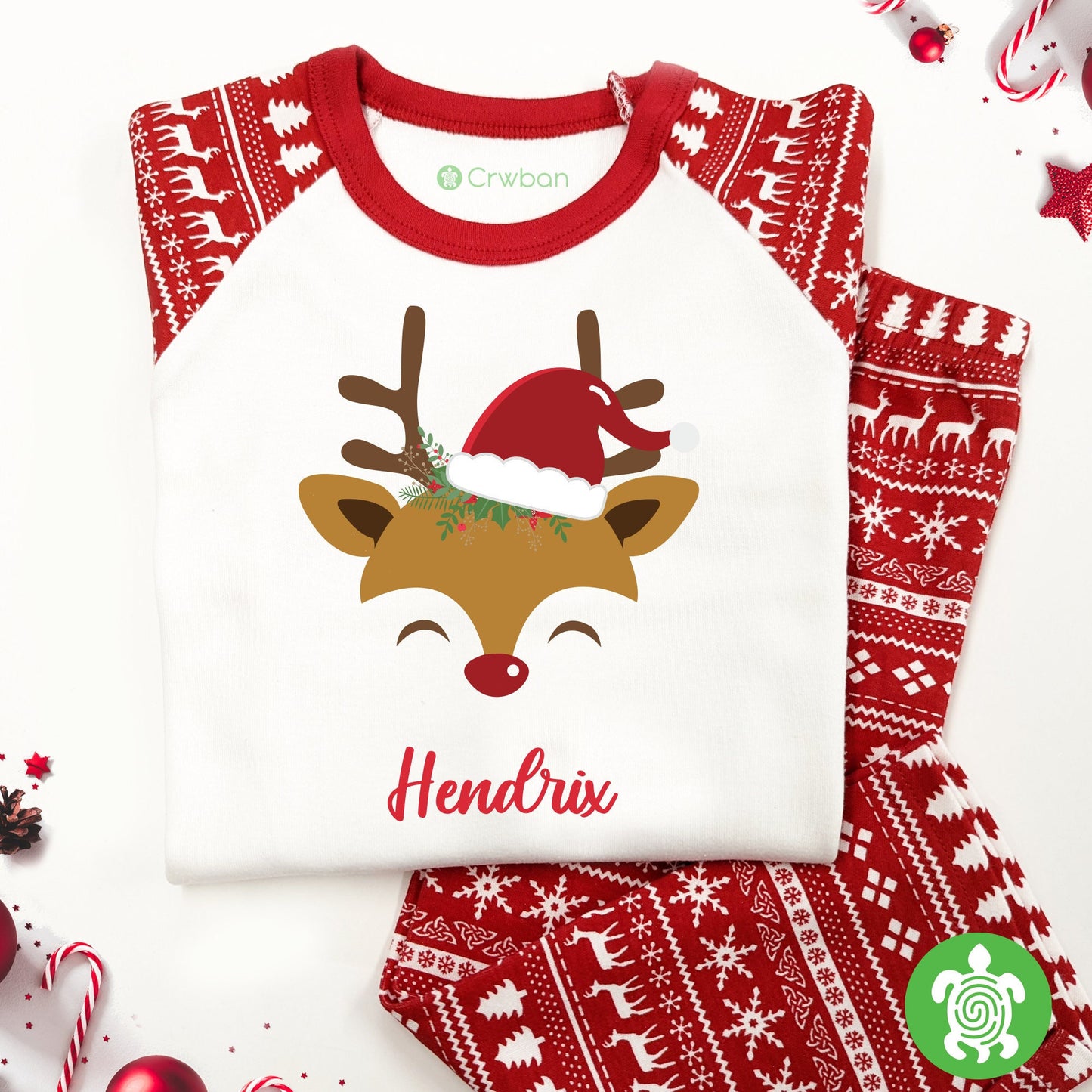 Luxury Children's Red Festive Reindeer Antlers Head, Red Festive Pattern, Xmas Set, Tight-fitting style, Christmas Eve Outfit, Festive Gift