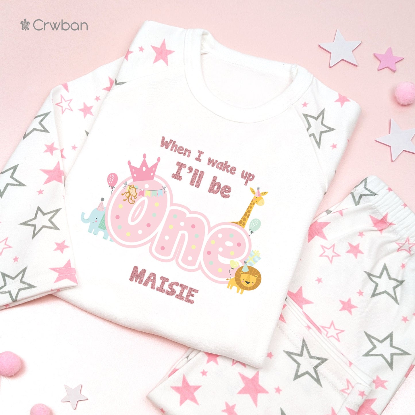 Animal Themed 1st 2nd 3rd, Personalised Birthday Girl Pyjamas, When I Wake Up I'll Be, One Tw,o Any Age, Birthday Gift with Glitter
