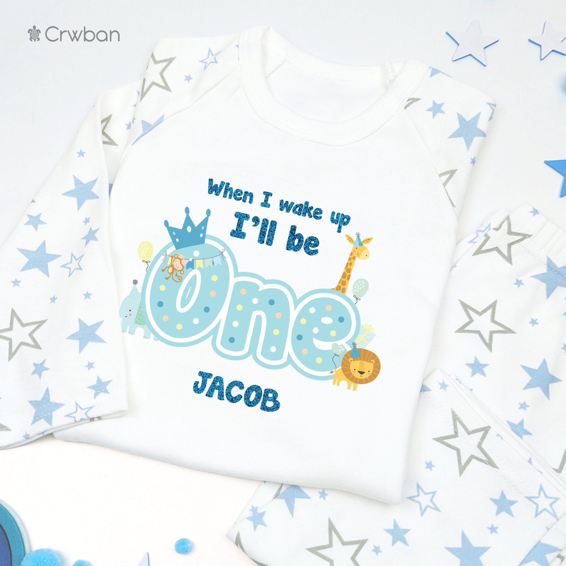 Animal Themed Birthday Aqua Glitter Personalised Kids Outfit, Birthday Morning Set, Custom Name Cotton Clothing Set, Tight-fitting style