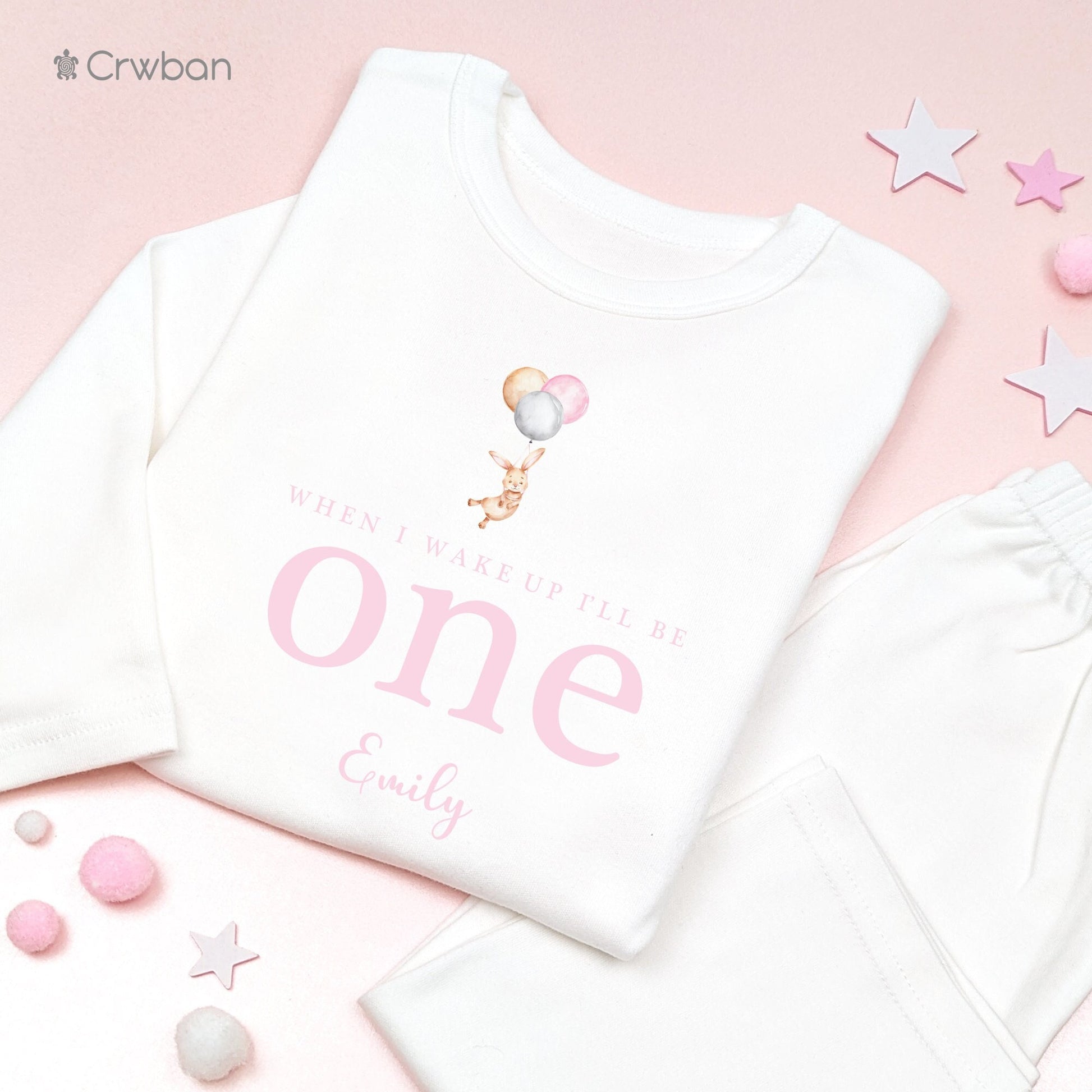 Bunny Pink Balloon 1st 2nd 3rd Birthday Personalised Kids Outfit, Birthday Morning Set, Custom Name Cotton Clothing Set, Tight-fitting style