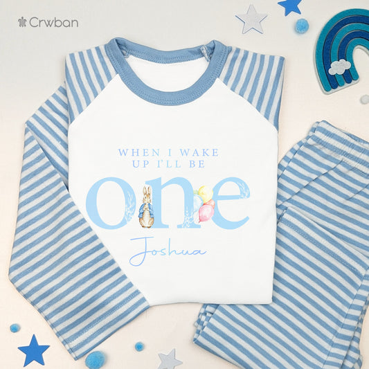 Blue Rabbit Birthday When I Wake Up Personalised Kids Outfit, Birthday Morning Set, Custom Name Cotton Clothing Set, Tight-fitting style