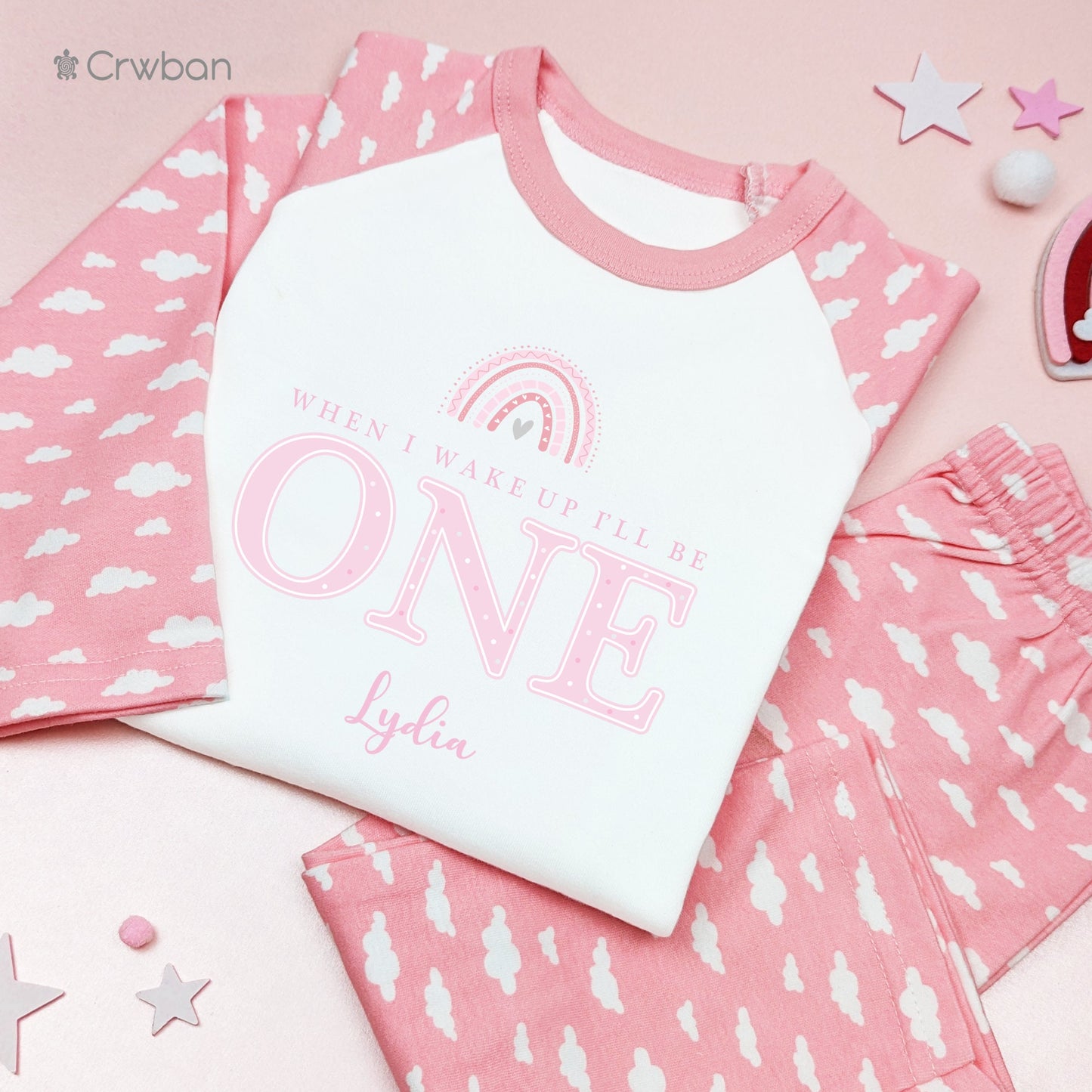 Pink Rainbow 1st 2nd Birthday Girl Children Toddler Personalised Pyjamas Gift with with Pink Print First Birthday Pj's Any Age Nightwear