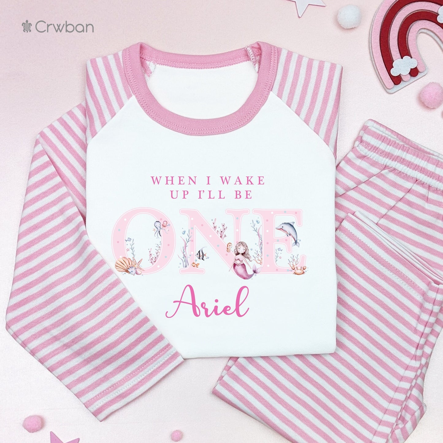 Watercolour Mermaid Any Age Personalised Kids Outfit, Birthday Morning Set, Custom Name Cotton Clothing Set for Girls, Tight-fitting style