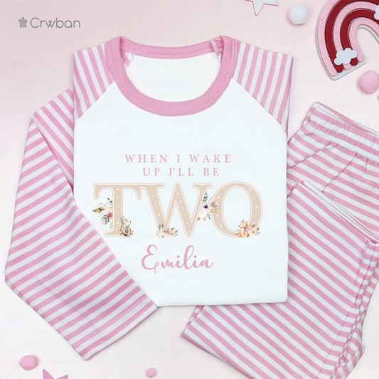Woodland Bohemian Pink 1st 2nd 3rd Birthday Personalised Kids Outfit, Morning Set, Custom Name Cotton Clothing Set, Tight-fitting style