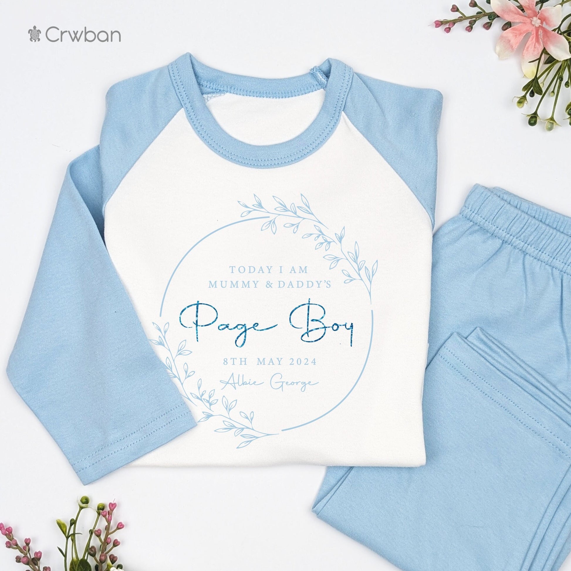Page Boy Wedding Wreath Personalised Kids Outfit, Morning Set, Custom Name Cotton Clothing Set for Boys, Tight-fitting style
