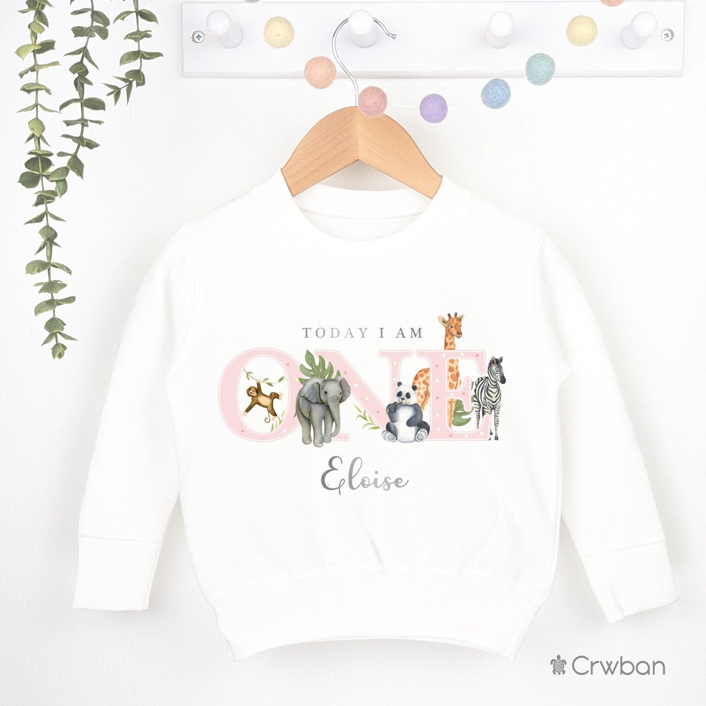 Safari Birthday White Sweatshirt 1st 2nd Party Outfit Pink Girl Jumper Birthday Gift Jungle theme Baby Toddler One Two Clothing