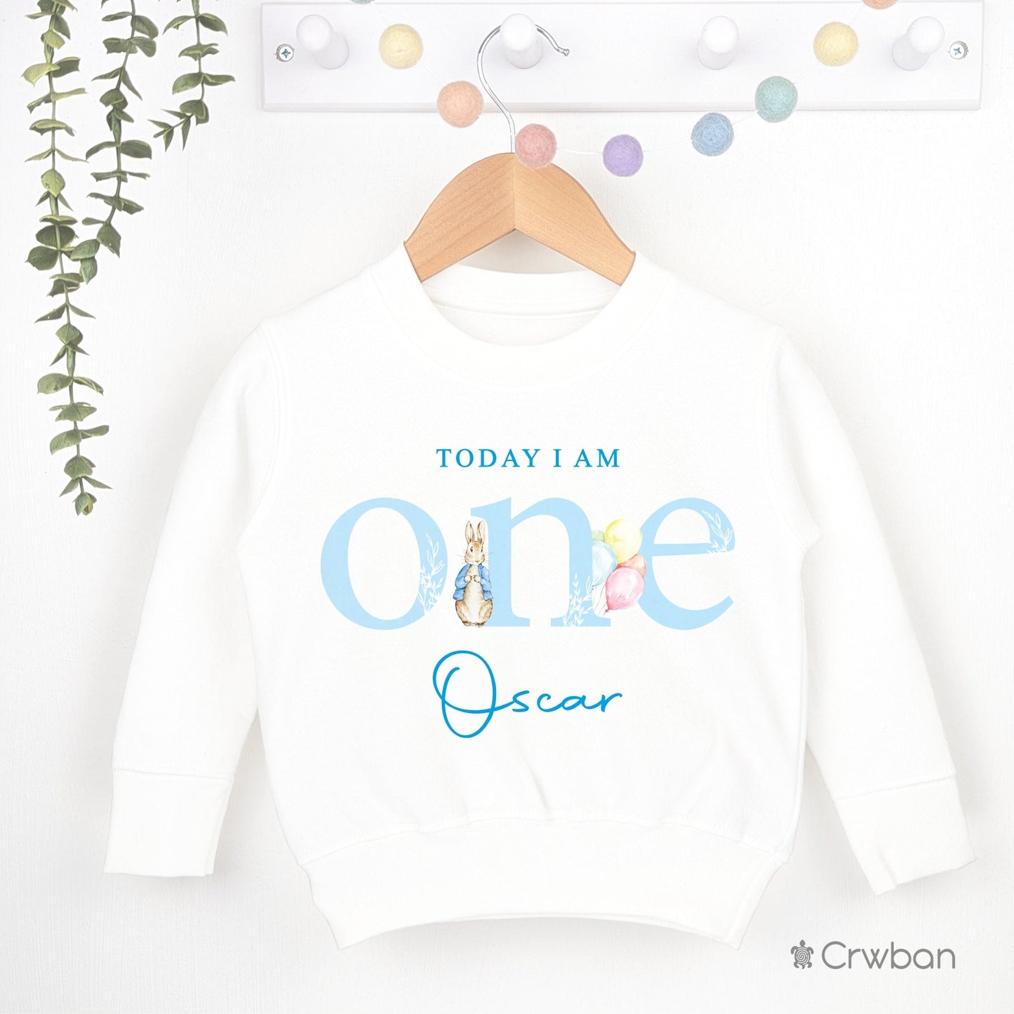 Rabbit Birthday Boy Party Birthday White Sweatshirt 1st 2nd Party Outfit Jumper Metallic Blue Birthday Gift  Baby Toddler One Two Clothing