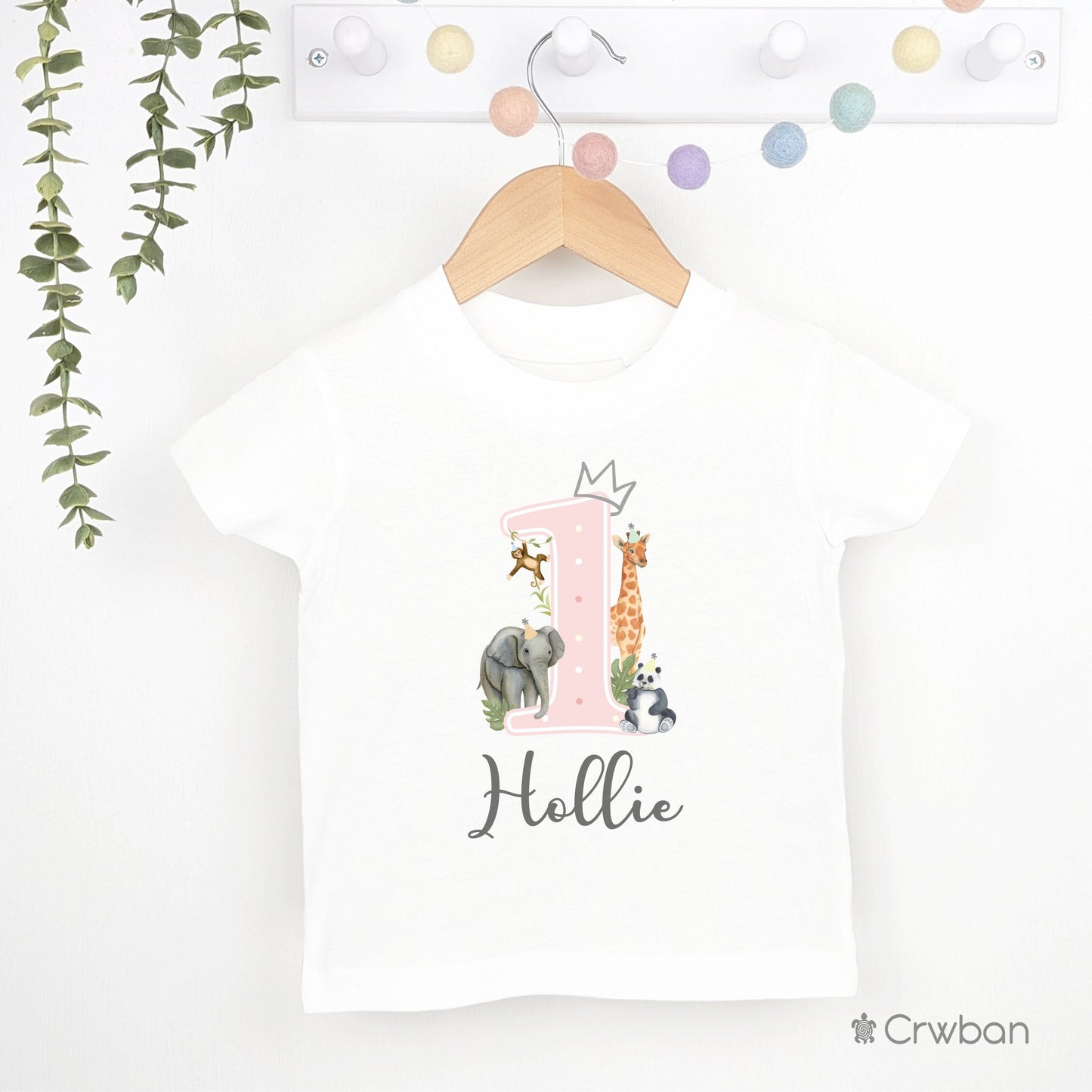 Safari Jungle theme 1st 2nd 3rd Birthday Girl Party T-shirt Top, Personalised Birthday design with Metallic Silver Print Children's Tee