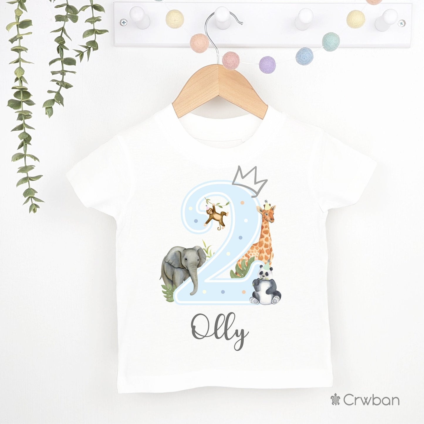 Safari Blue Jungle theme 1st 2nd Birthday T-shirt Top, Personalised Party design with Metallic Silver Print Children's Clothing Any Age