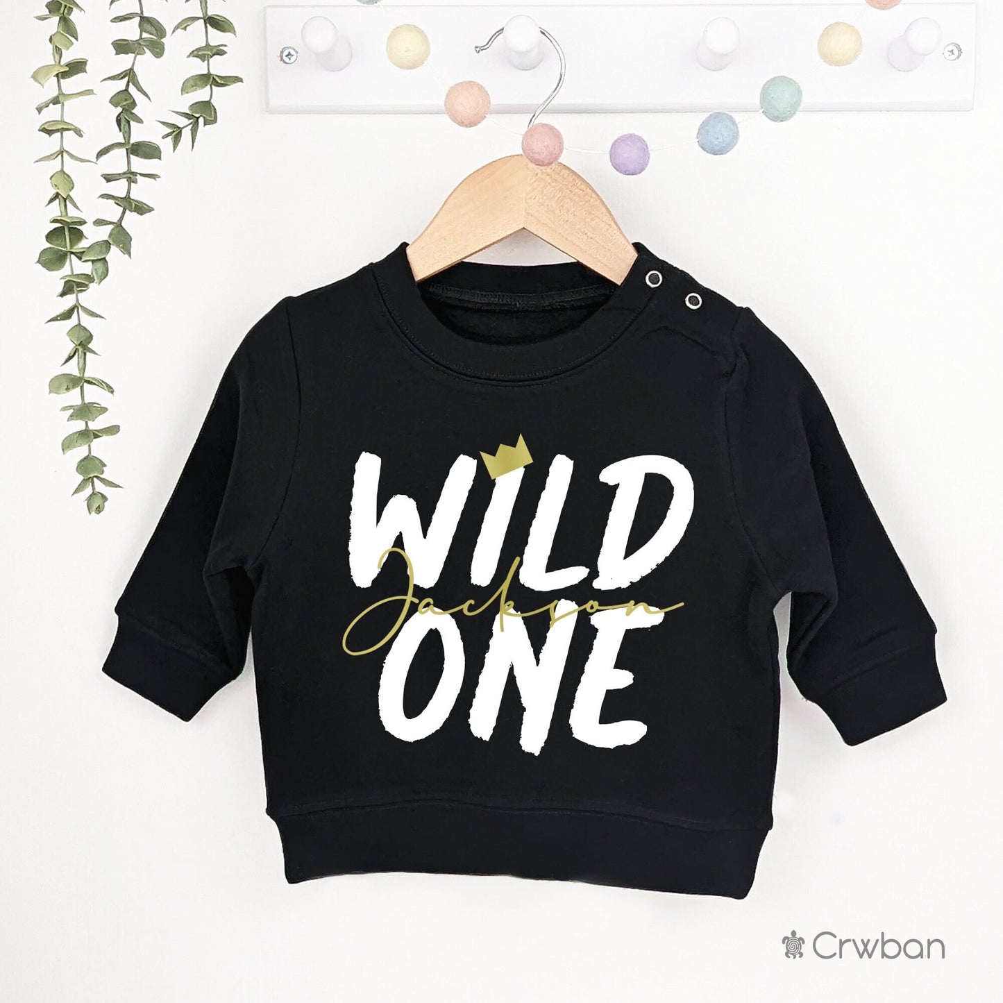Wild One Wild Child First Birthday Sweatshirt Jumper with White and Metallic print Personalised Child Toddler clothing Birthday Outfit