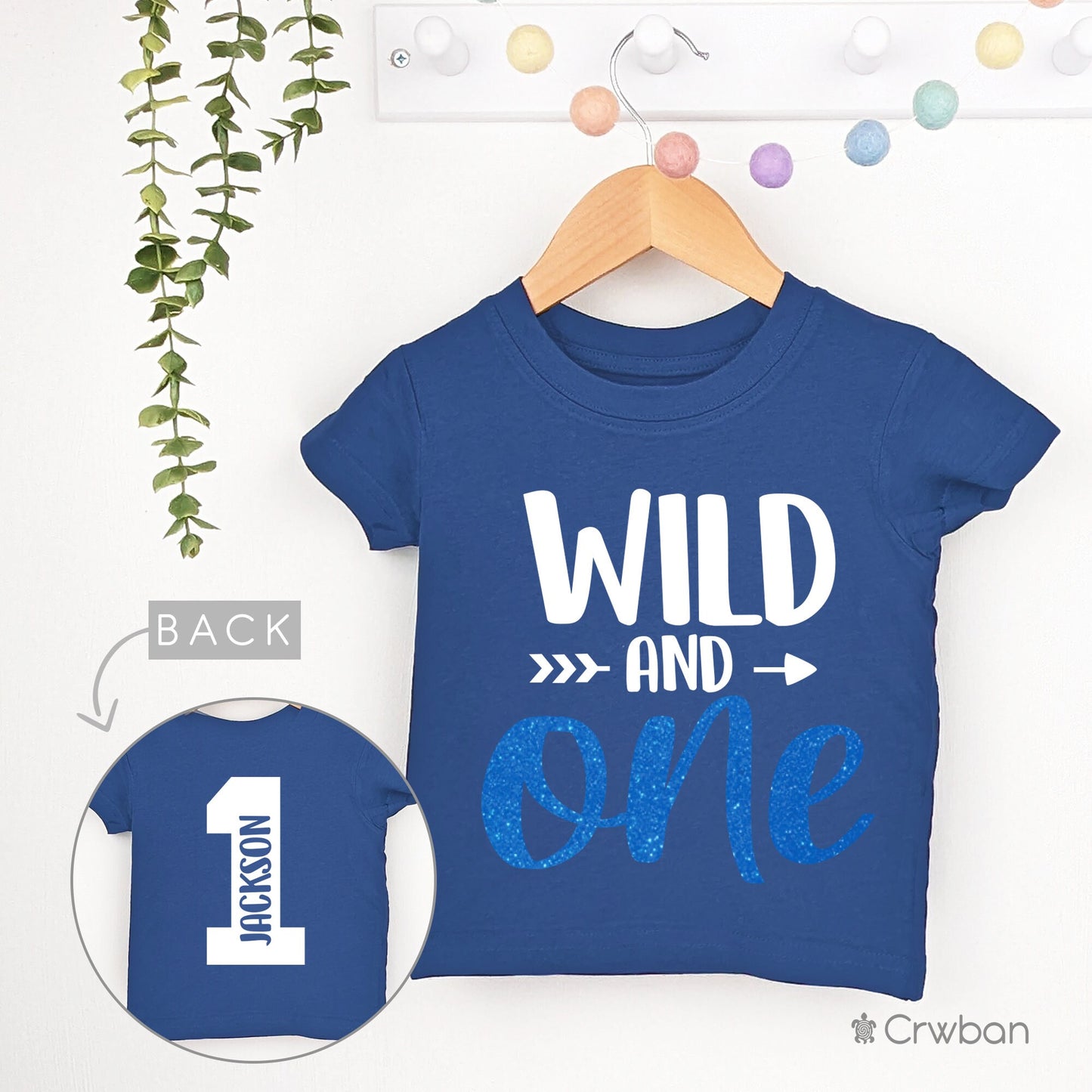 Wild One Wildest and 1 Navy T-shirt Personalised Birthday Boy Top First Birthday with Glitter and Back Print Baby Toddler