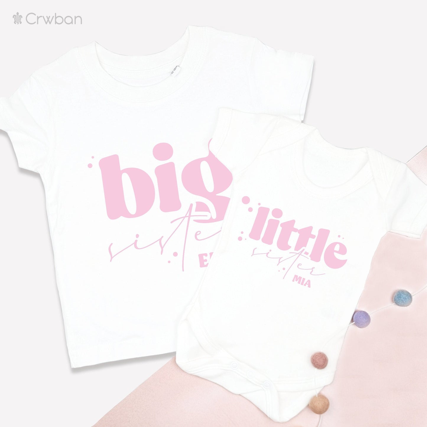 Bubble pattern Big Sister T-shirt & Little Bodysuit with personalised names Matching Set Gift, Big Sister Announcement, Newborn Gift