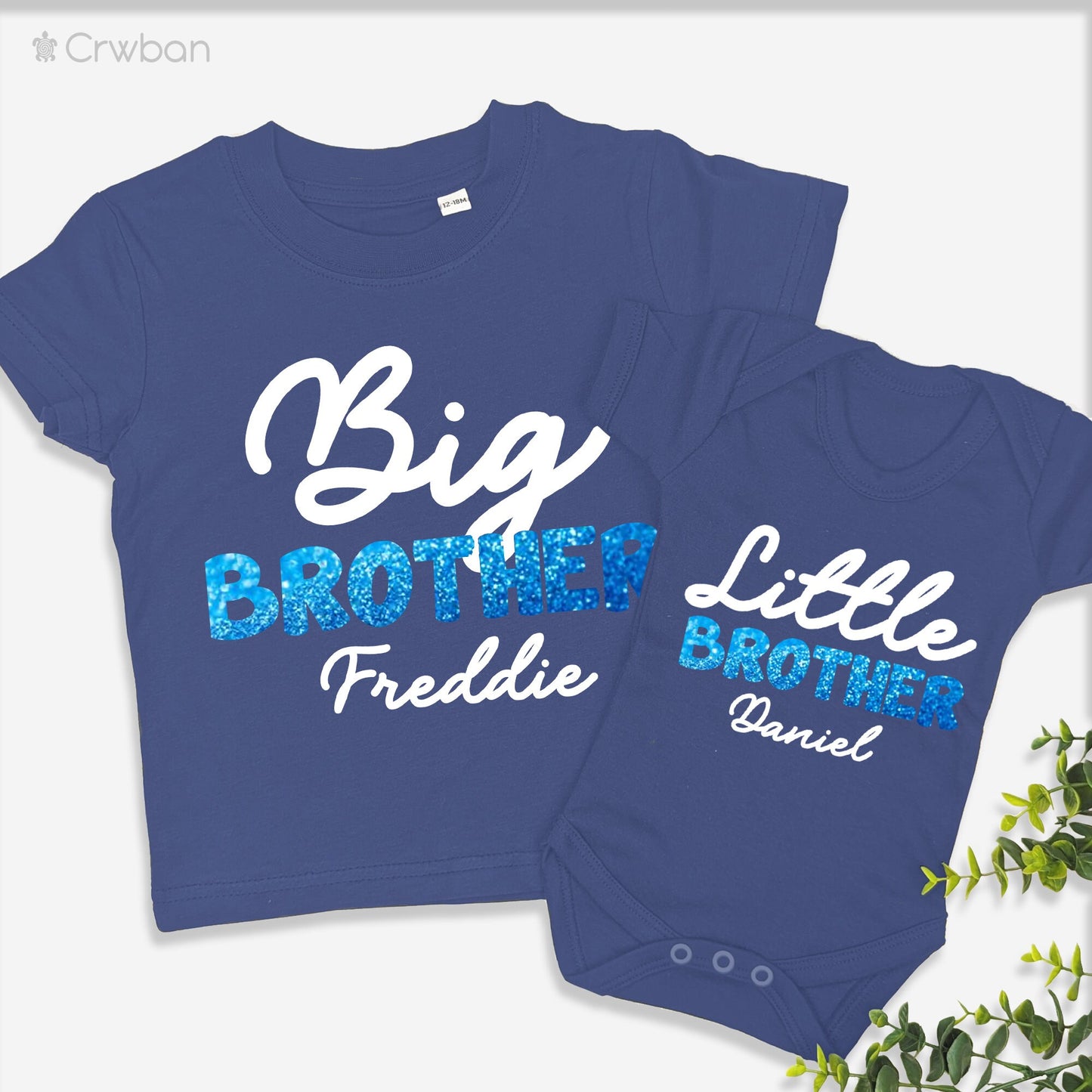 Personalised Biggest, Big and Little Brother Announcement Blue Glitter on Navy T-Shirts and Bodysuits gift