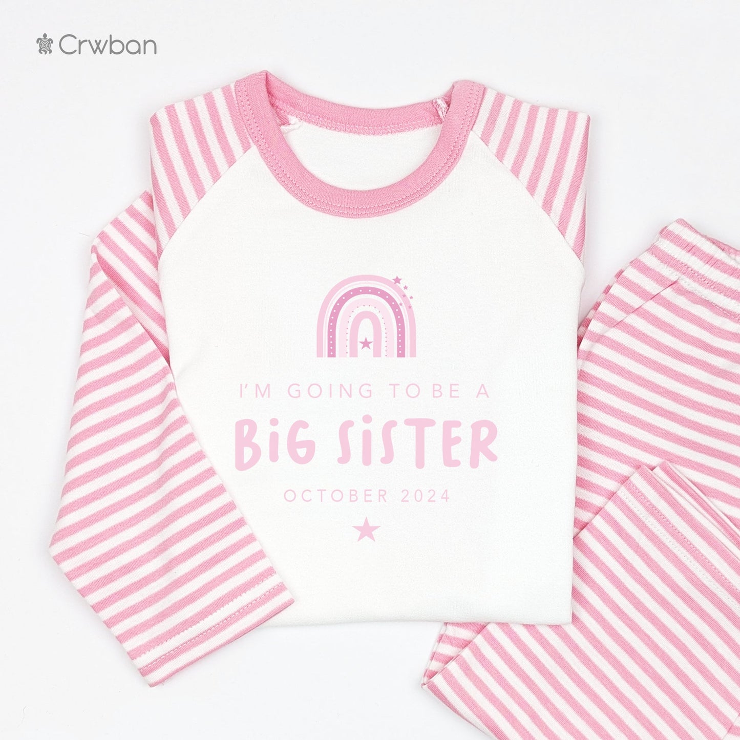 Rainbow Personalised Promoted to Big Sister, Children Toddler T-Shirt, Siblings Gift, Kids Top, Older Sister Tee Pink, Announcement top