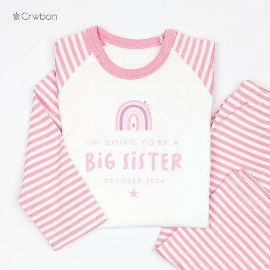 Rainbow Personalised Promoted to Big Sister, Children Toddler T-Shirt, Siblings Gift, Kids Top, Older Sister Tee Pink, Announcement top